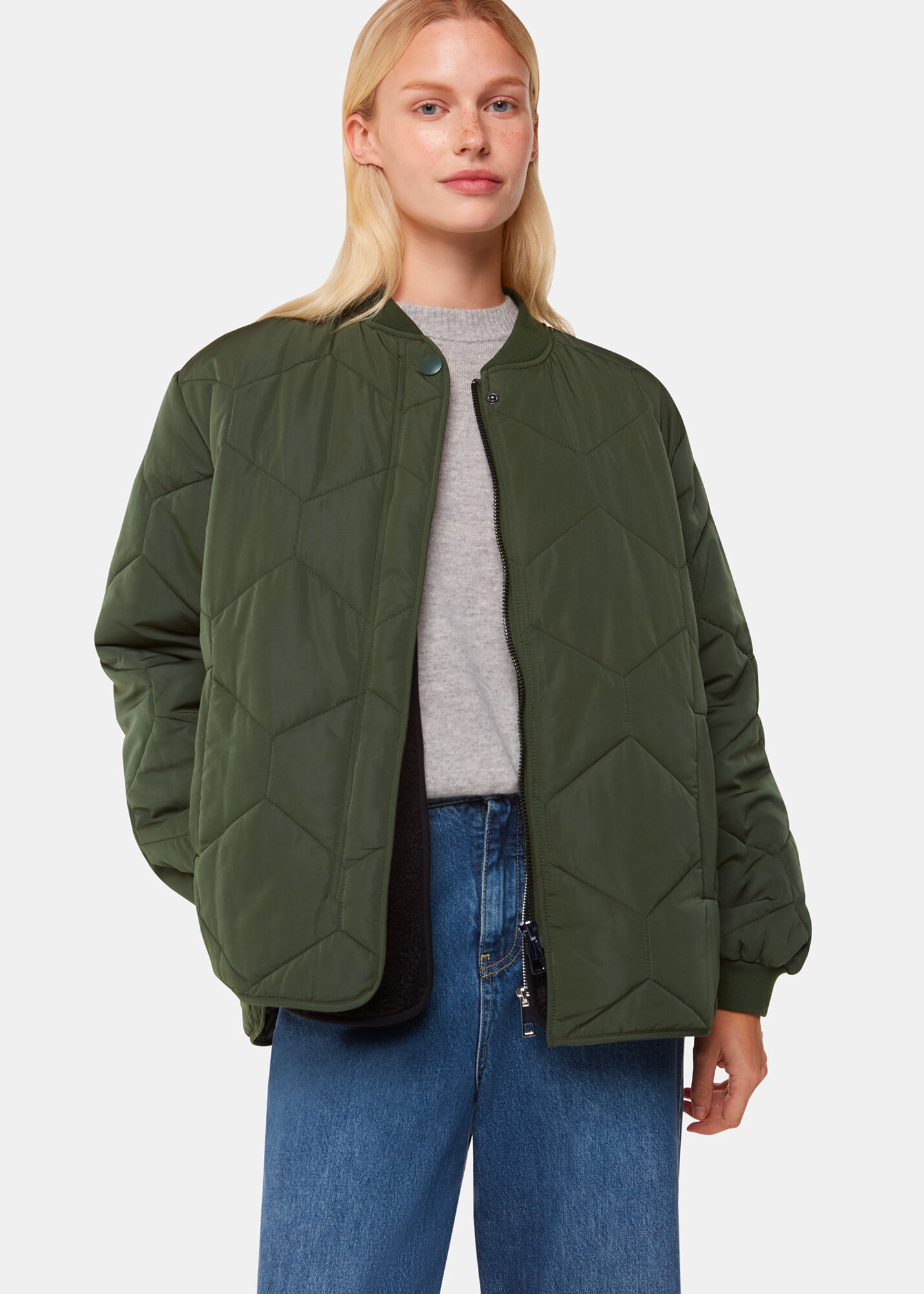 Khaki Ida Short Quilted Coat | WHISTLES | Whistles US |