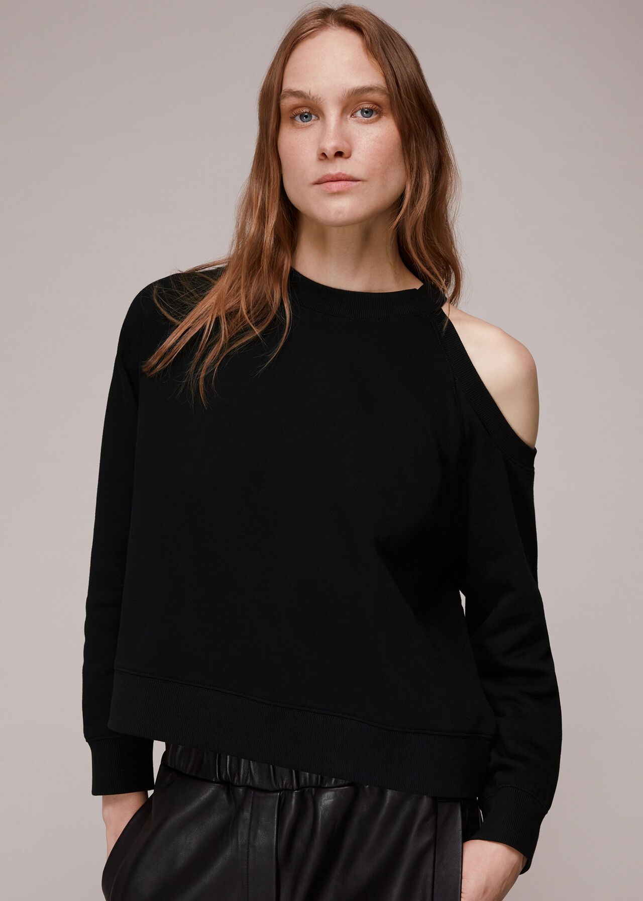 Black Cut Out Shoulder Sweat | WHISTLES |