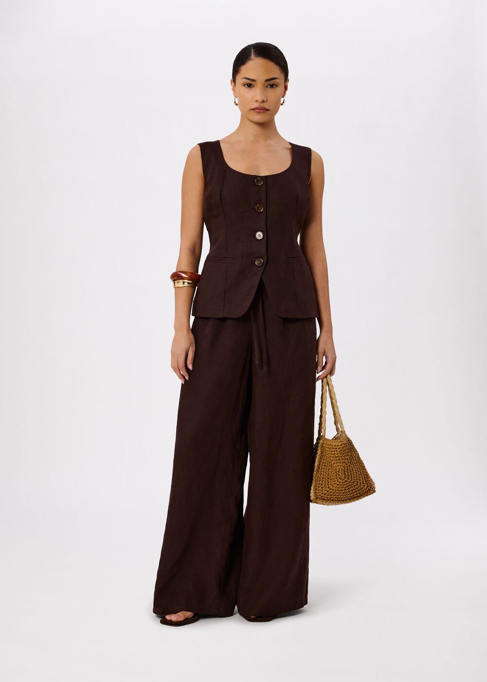Petite Wide Leg Linen Trouser