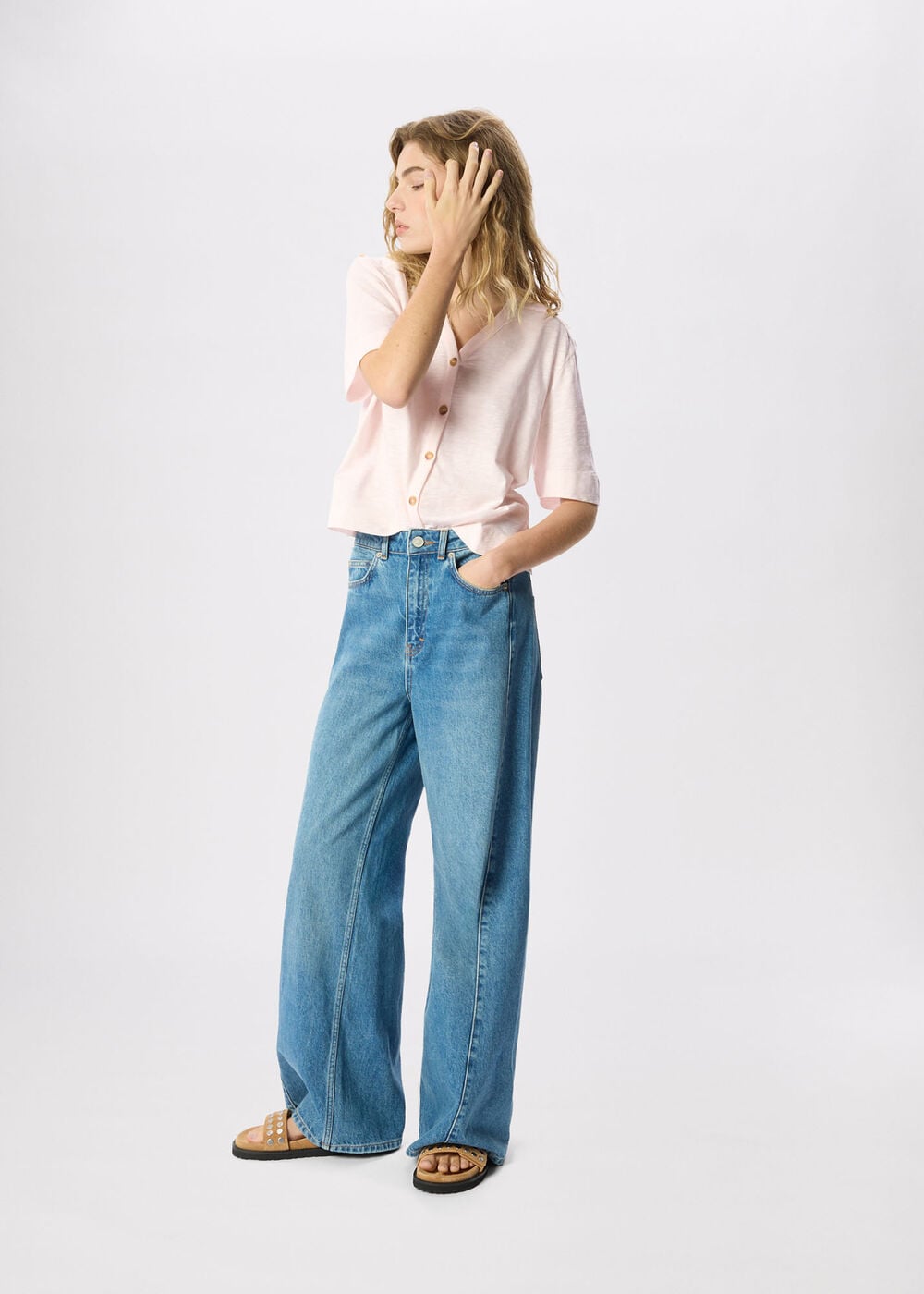 Ella V Neck Button Through Tee