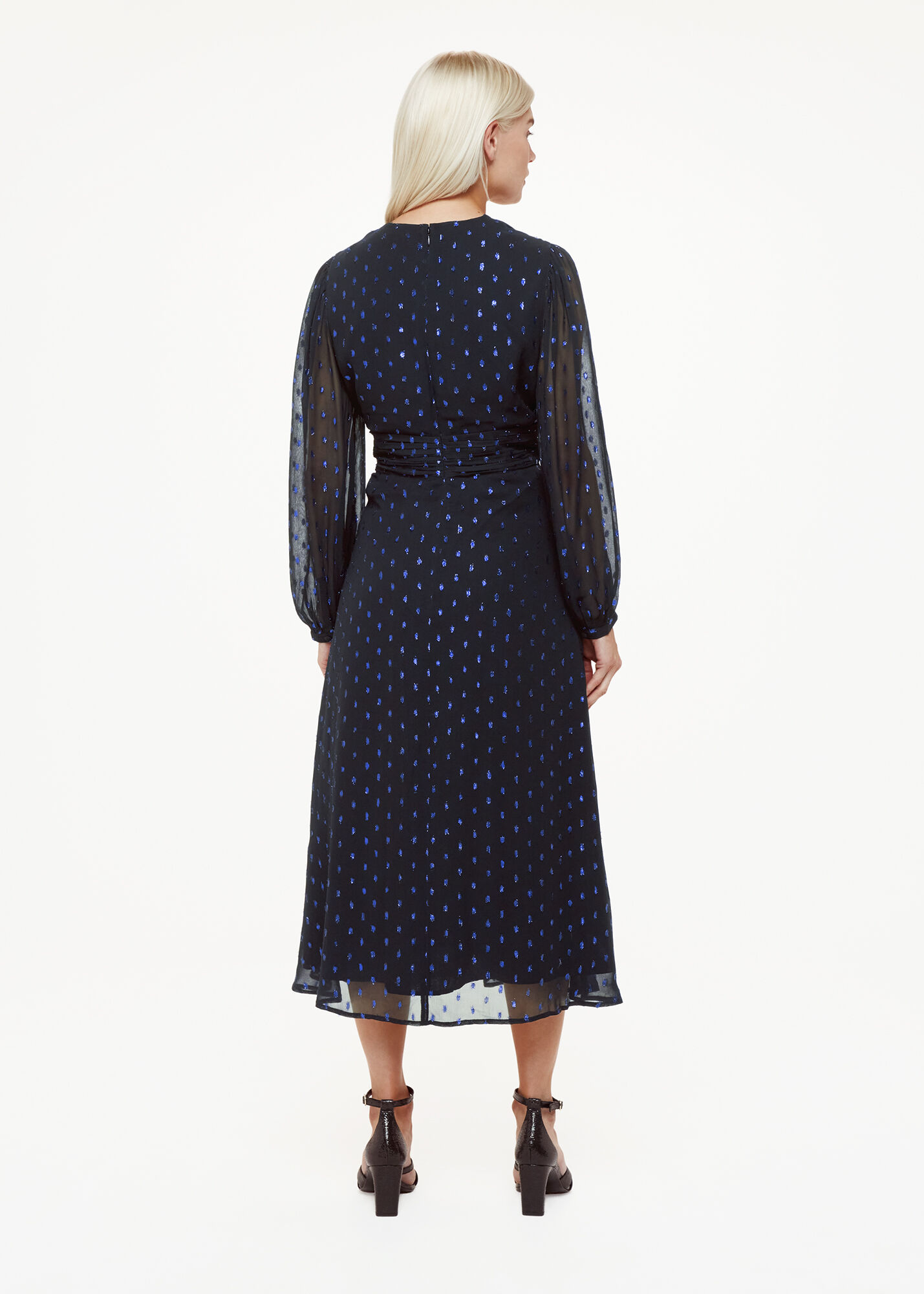 Navy/Multi Metallic Dobby Midi Dress WHISTLES