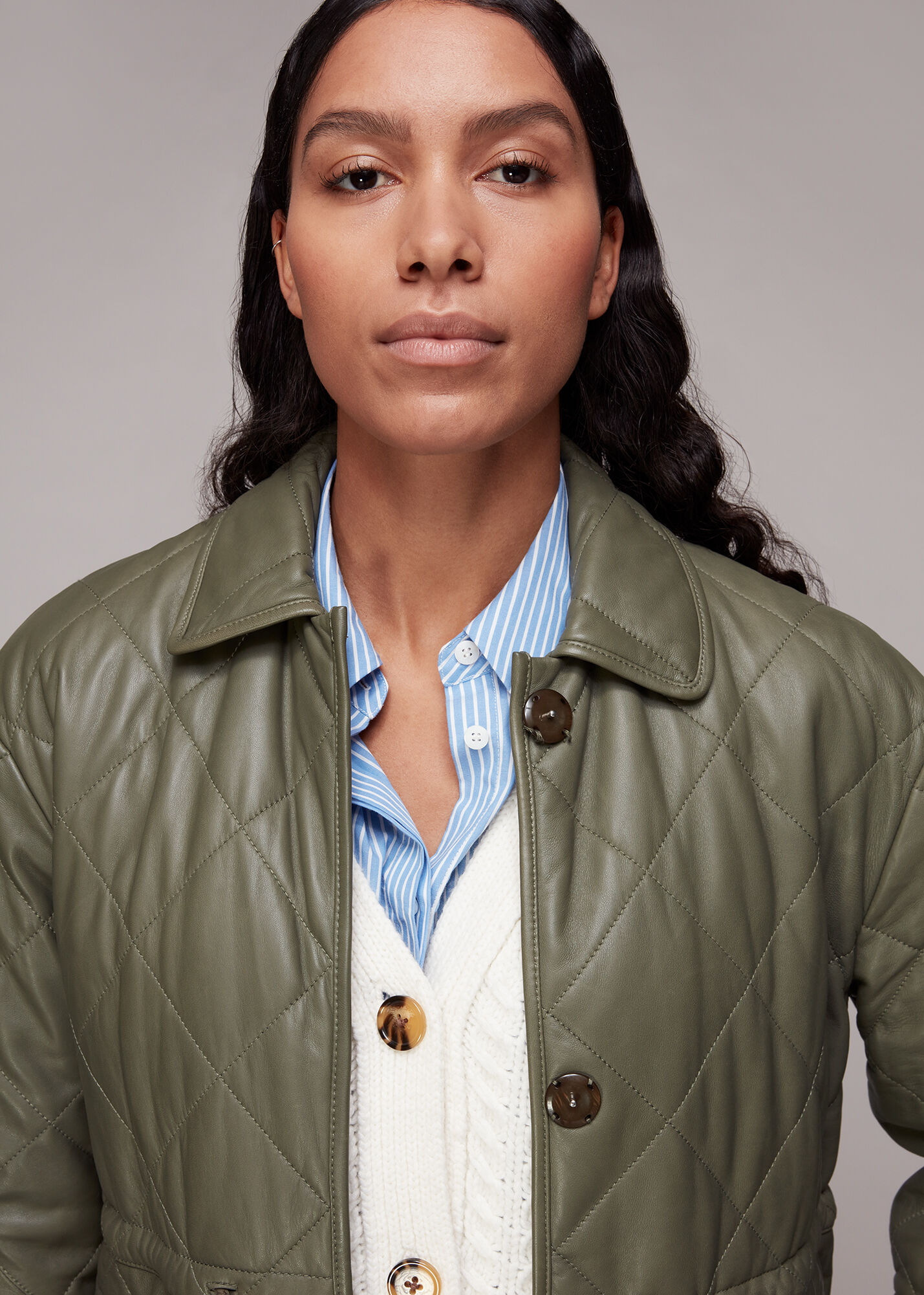 Khaki Millie Leather Quilted Coat