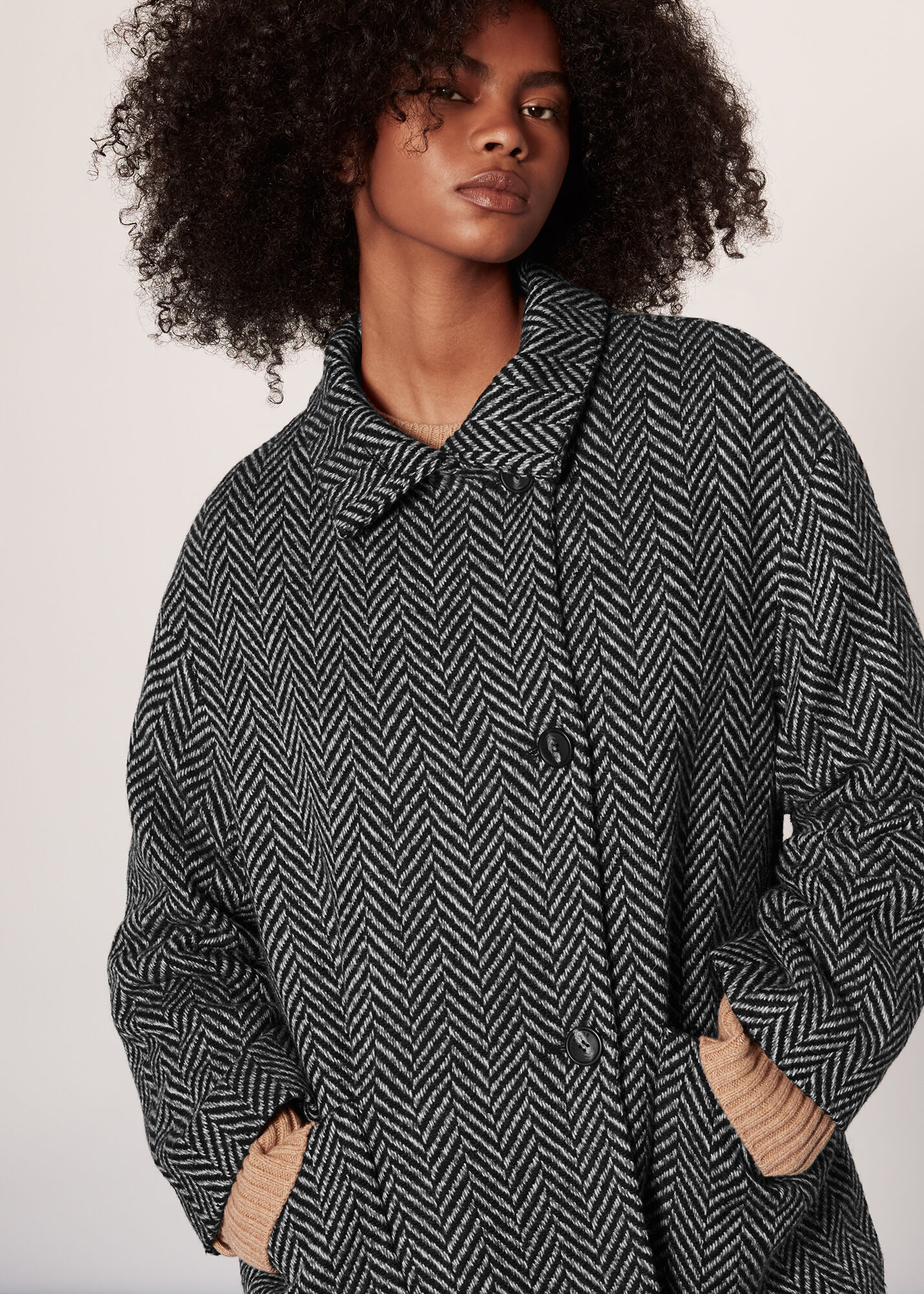 Black and white herringbone coat 2025