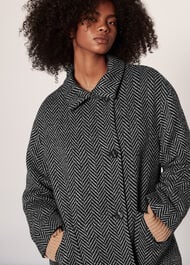 Herringbone Funnel Neck Coat