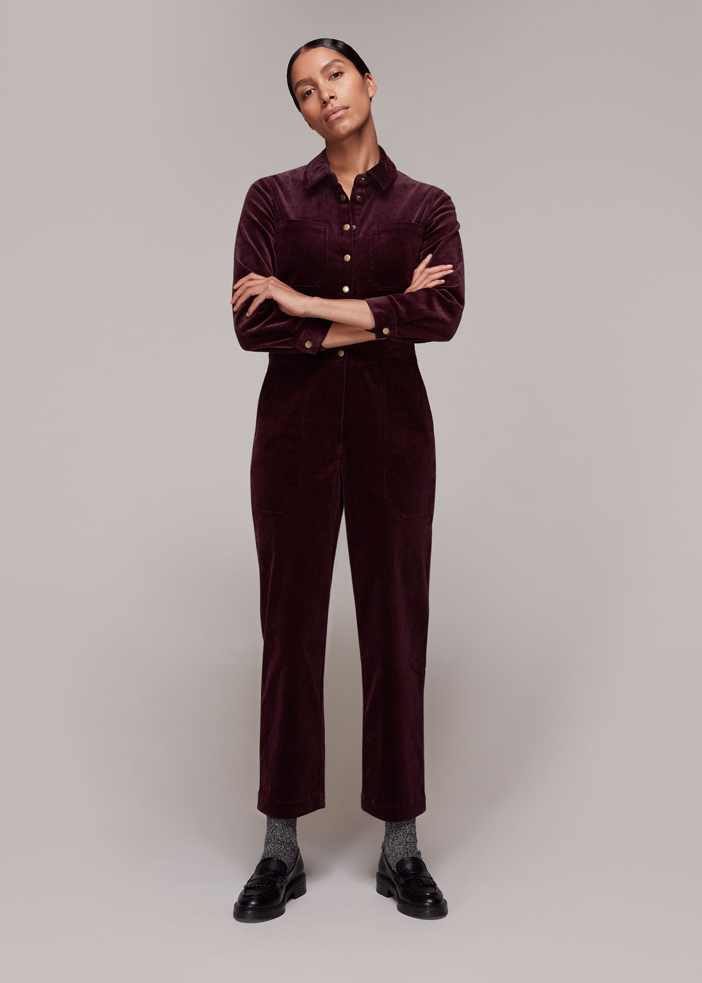 Burgundy Gabby Corduroy Jumpsuit WHISTLES