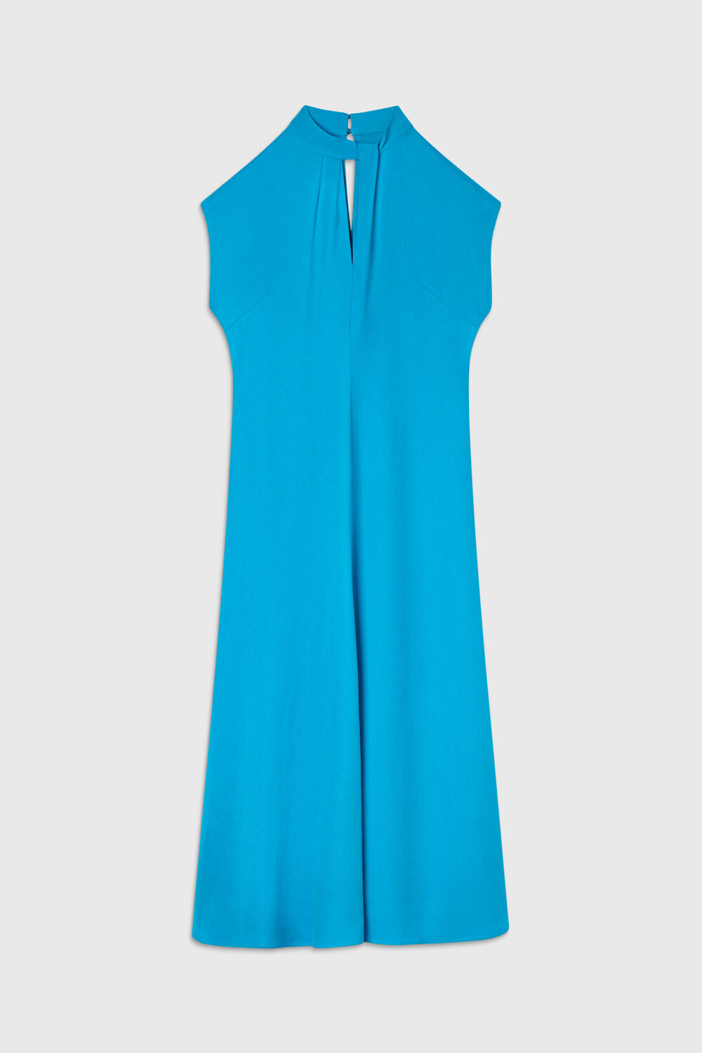 Blue Twist Neck Crepe Midi Dress