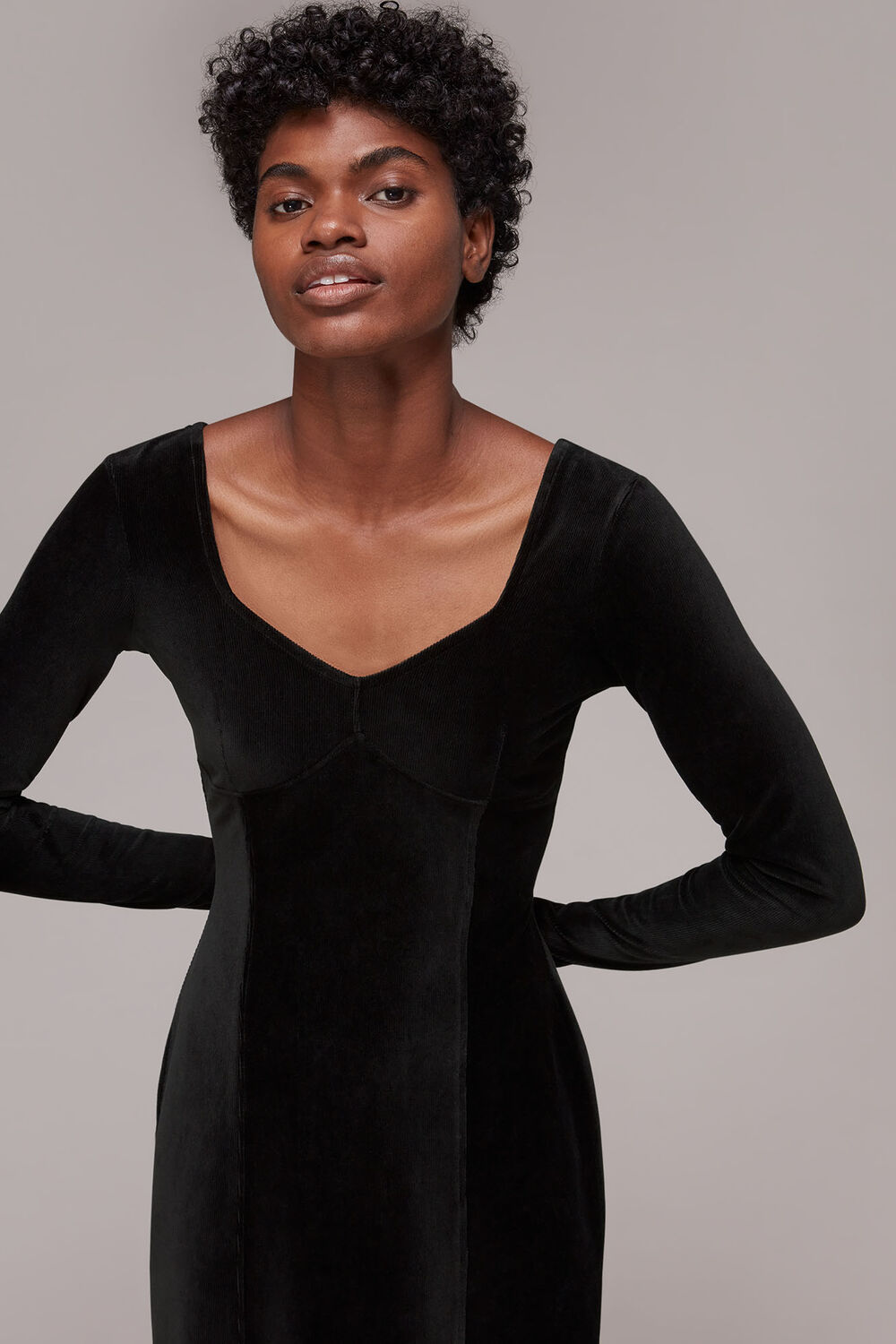 Black Cord Velvet Bust Detail dress