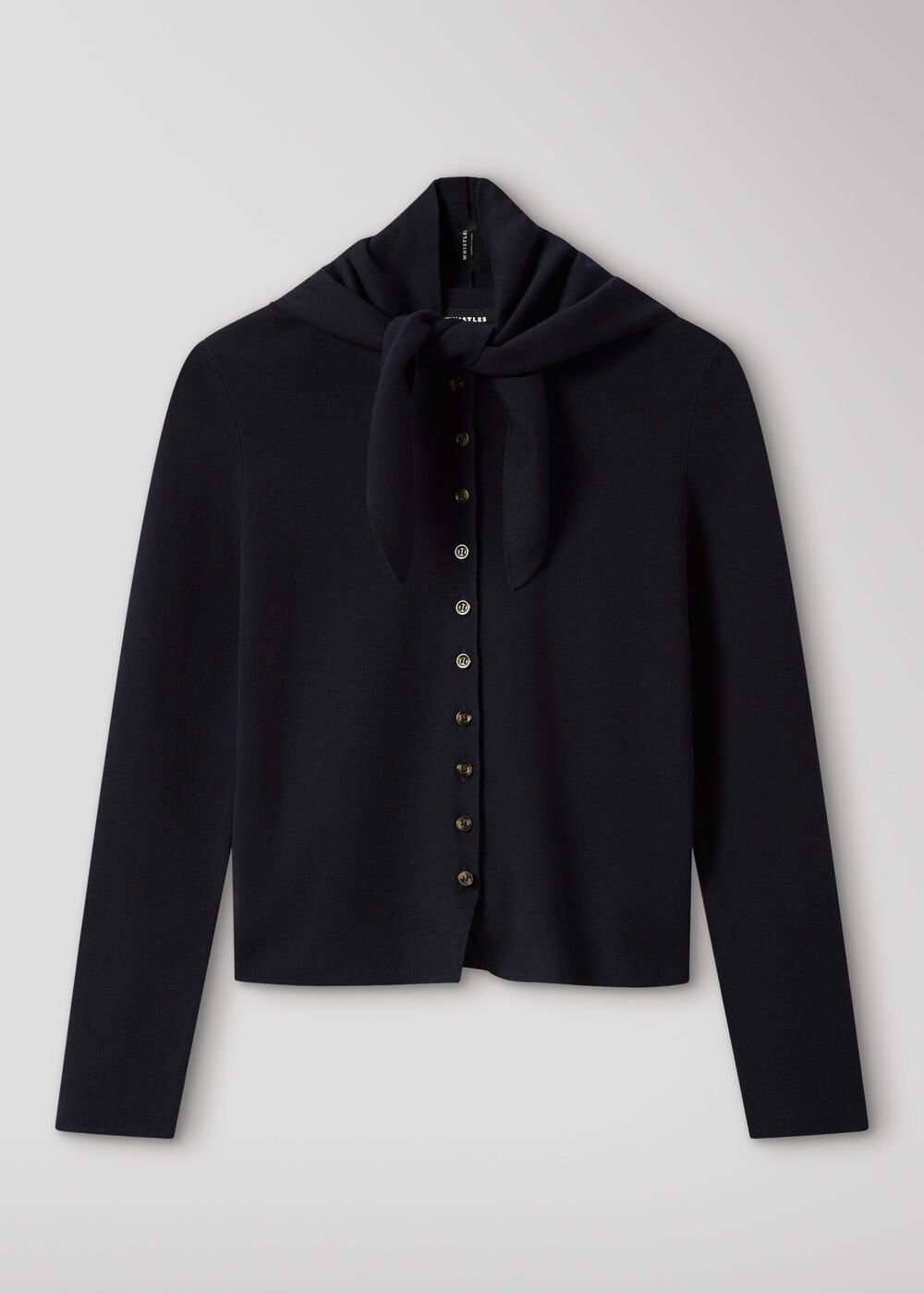 Crew Neck Scarf Cardigan