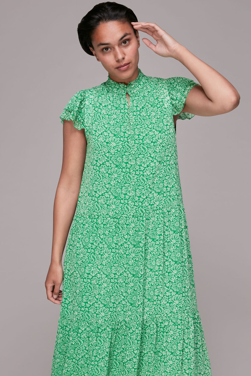 Indo Floral Print Tiered Dress