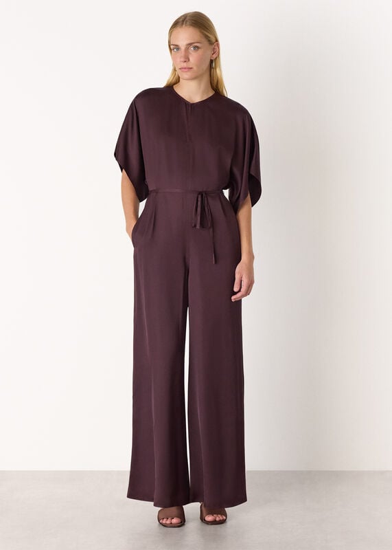 Burgundy Satin Short Sleeve Jumpsuit