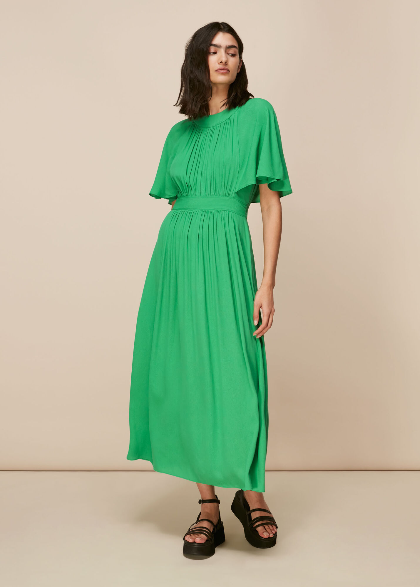 Green Amelia Cape Sleeve Dress WHISTLES Whistles US