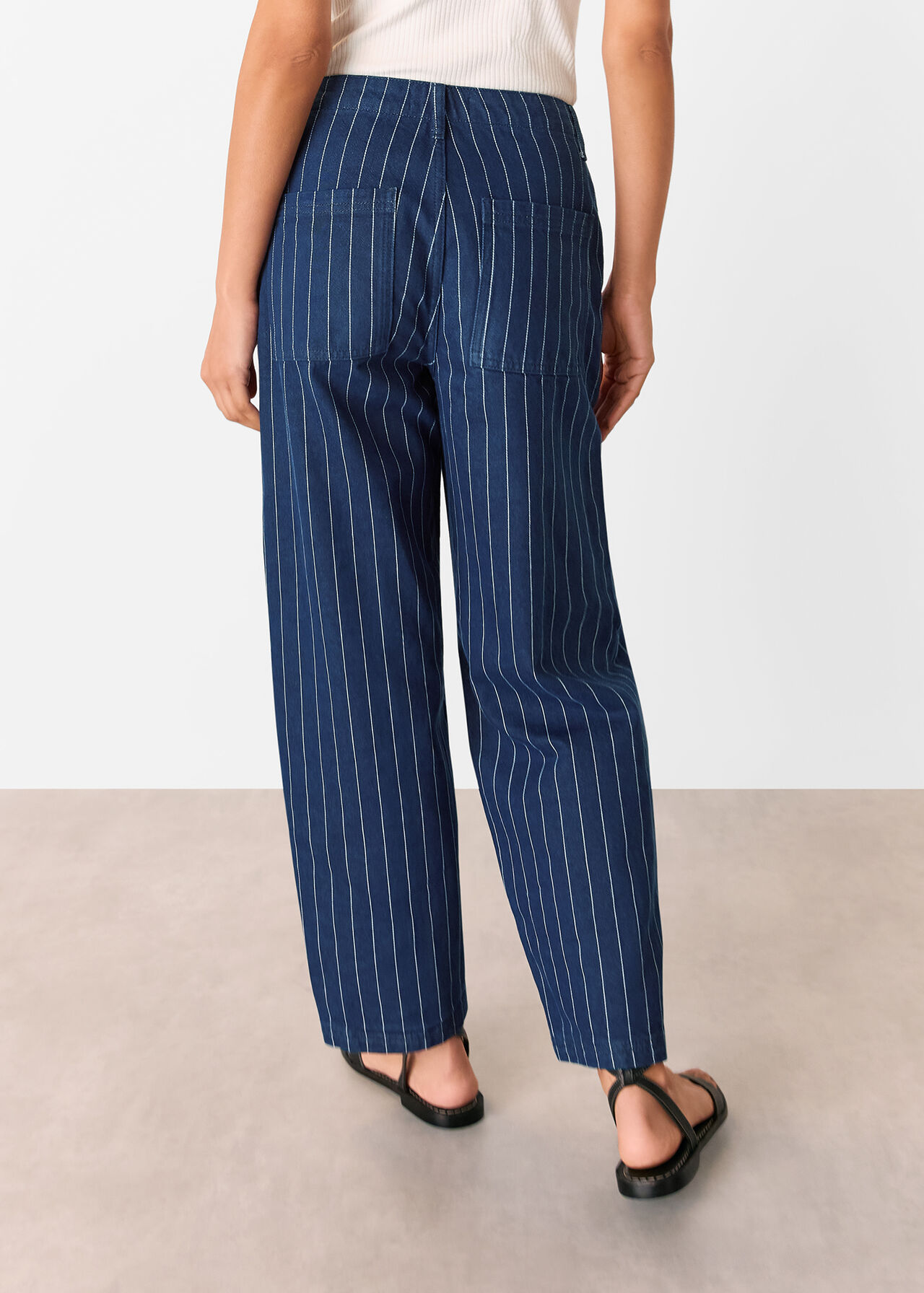 Pinstripe Barrel Leg Jean