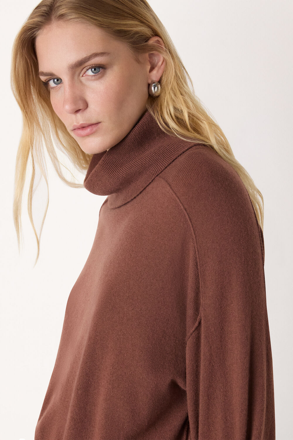Brown Wool Cowl Neck Knit Jumper