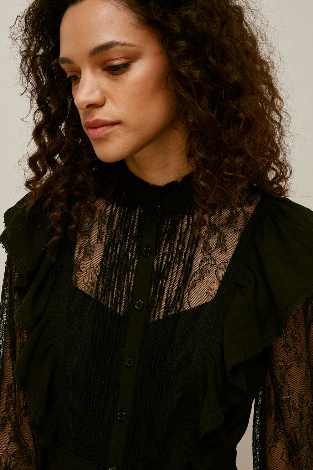 Mixed Lace Frill Jumpsuit Black