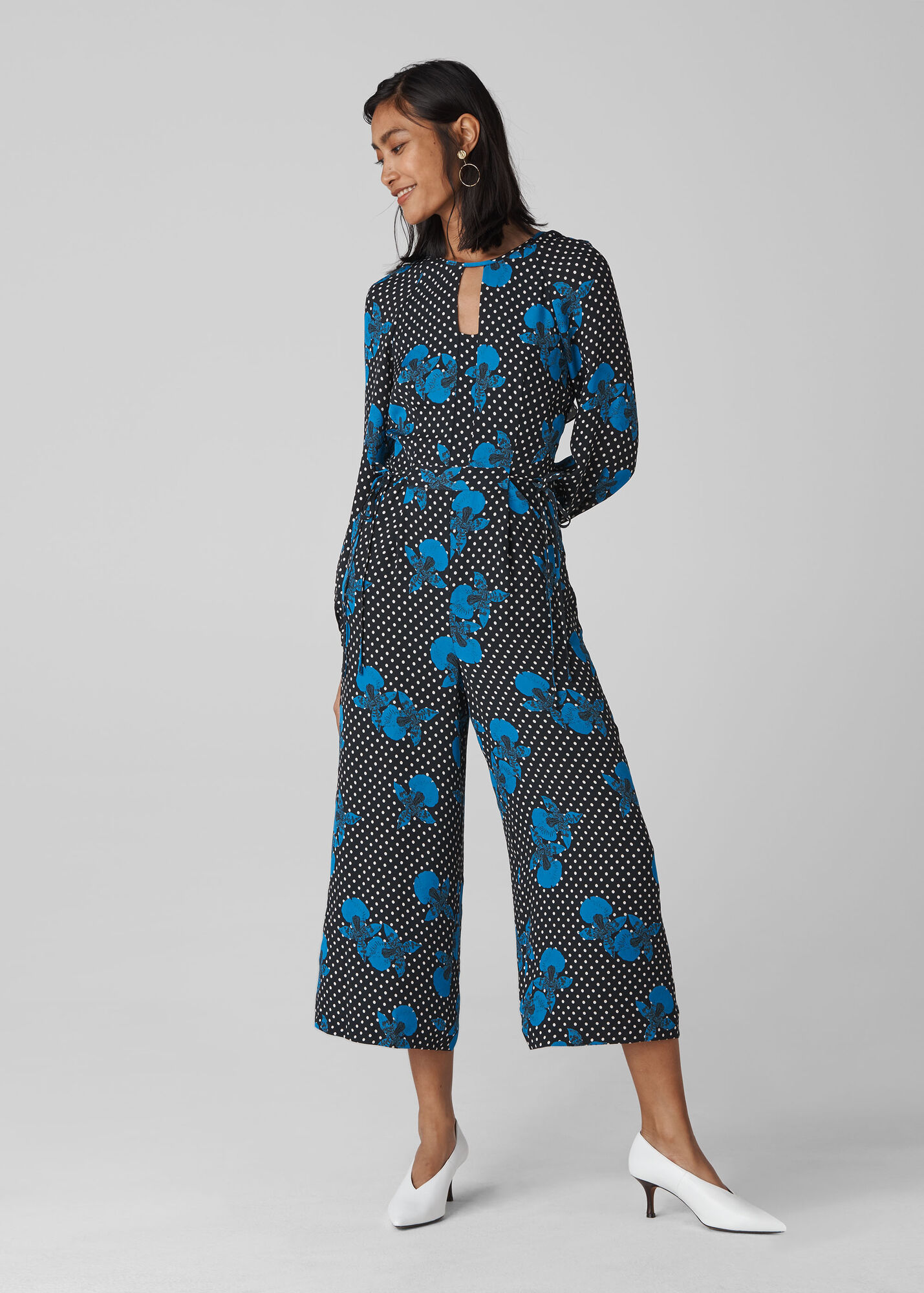 Blue/Multi Kira Spot Floral Silk Jumpsuit WHISTLES