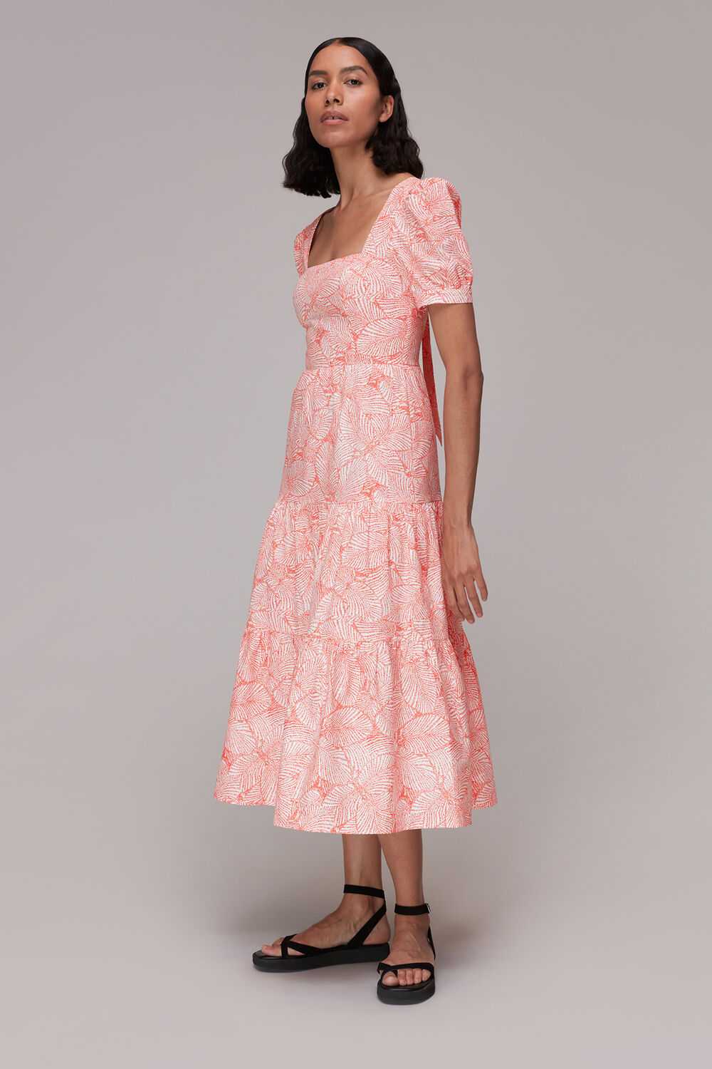 Multicolour Speckled Leaf Poplin Dress