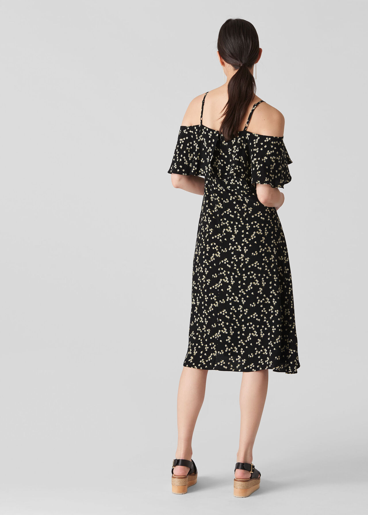 Daisy Print Frill Dress Black/Multi