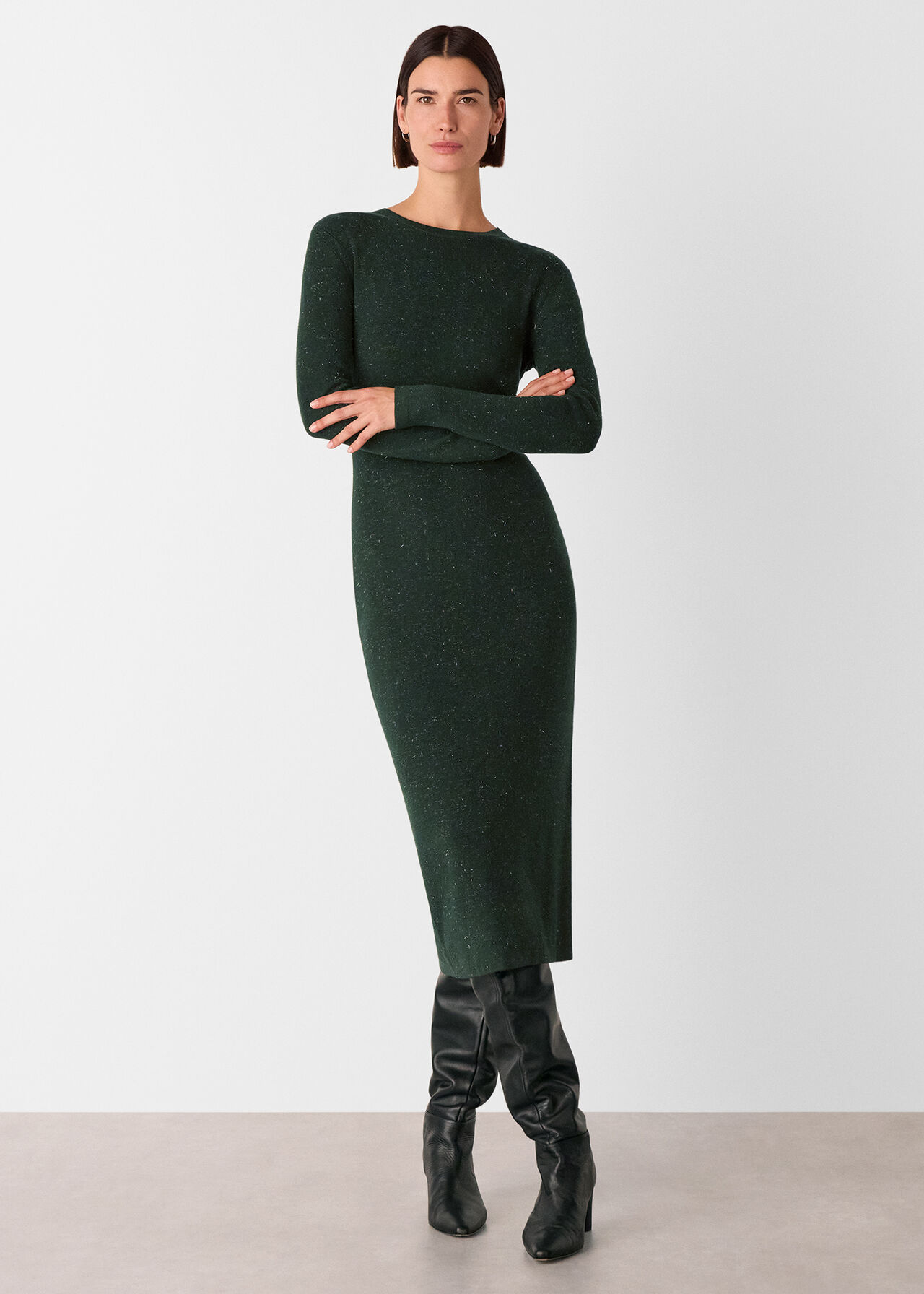 Dark Green Annie Sparkle Knit Dress WHISTLES Whistles US