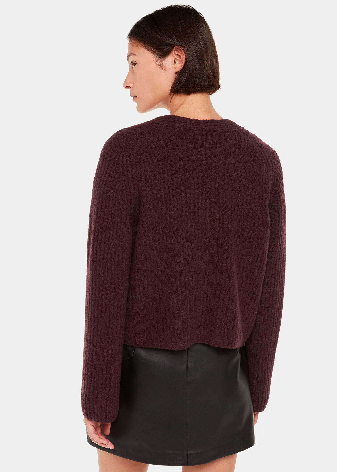 Burgundy Wool Mix Rib Cardigan | WHISTLES | Whistles US |