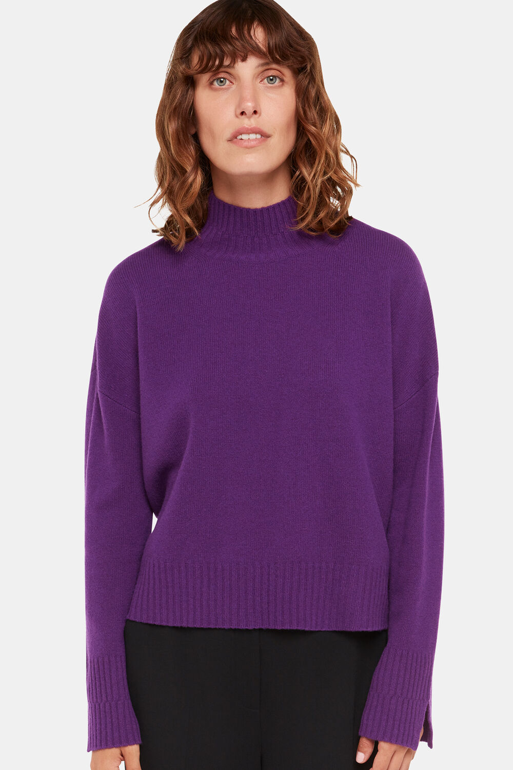 Wool Double Trim Funnel Neck