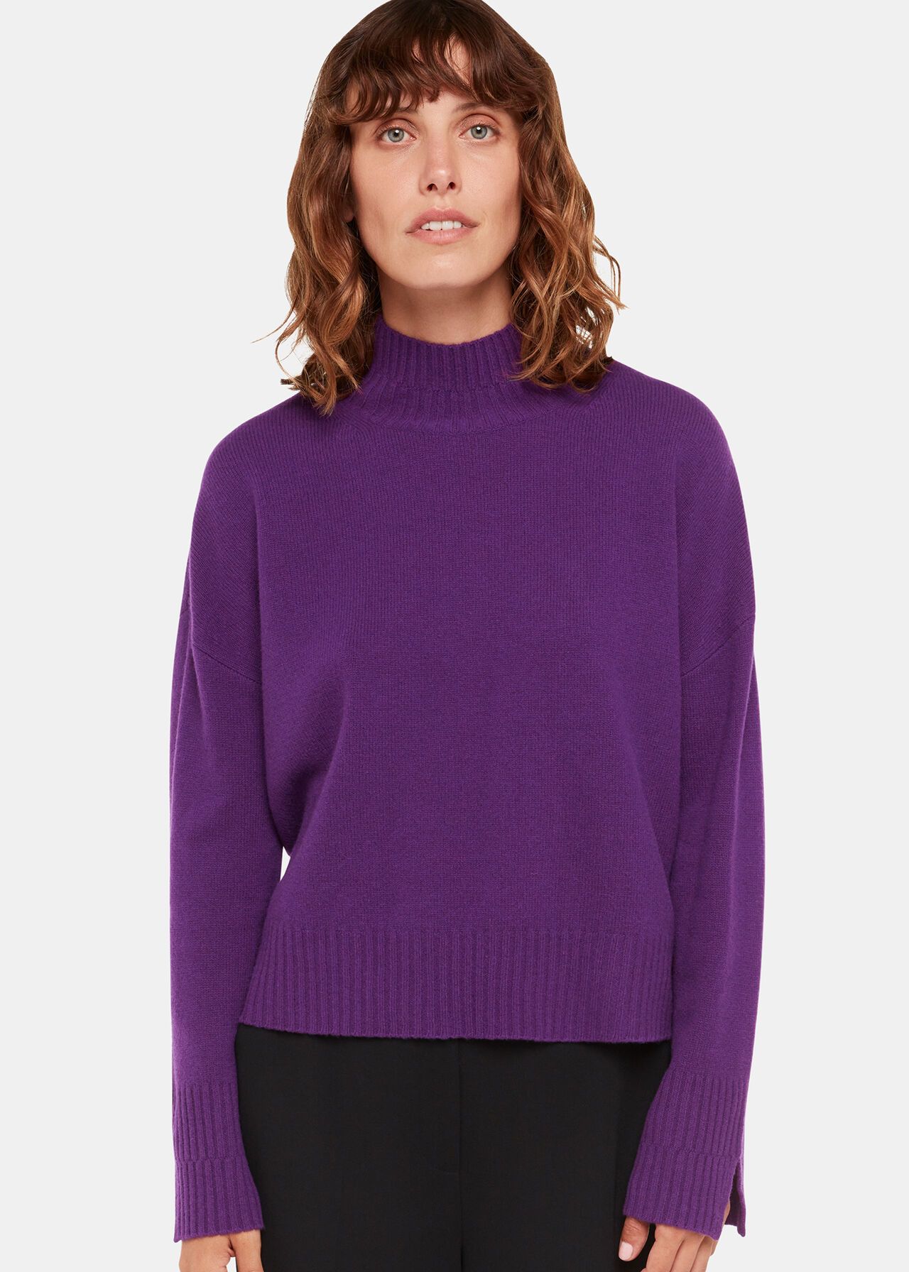 Wool Double Trim Funnel Neck