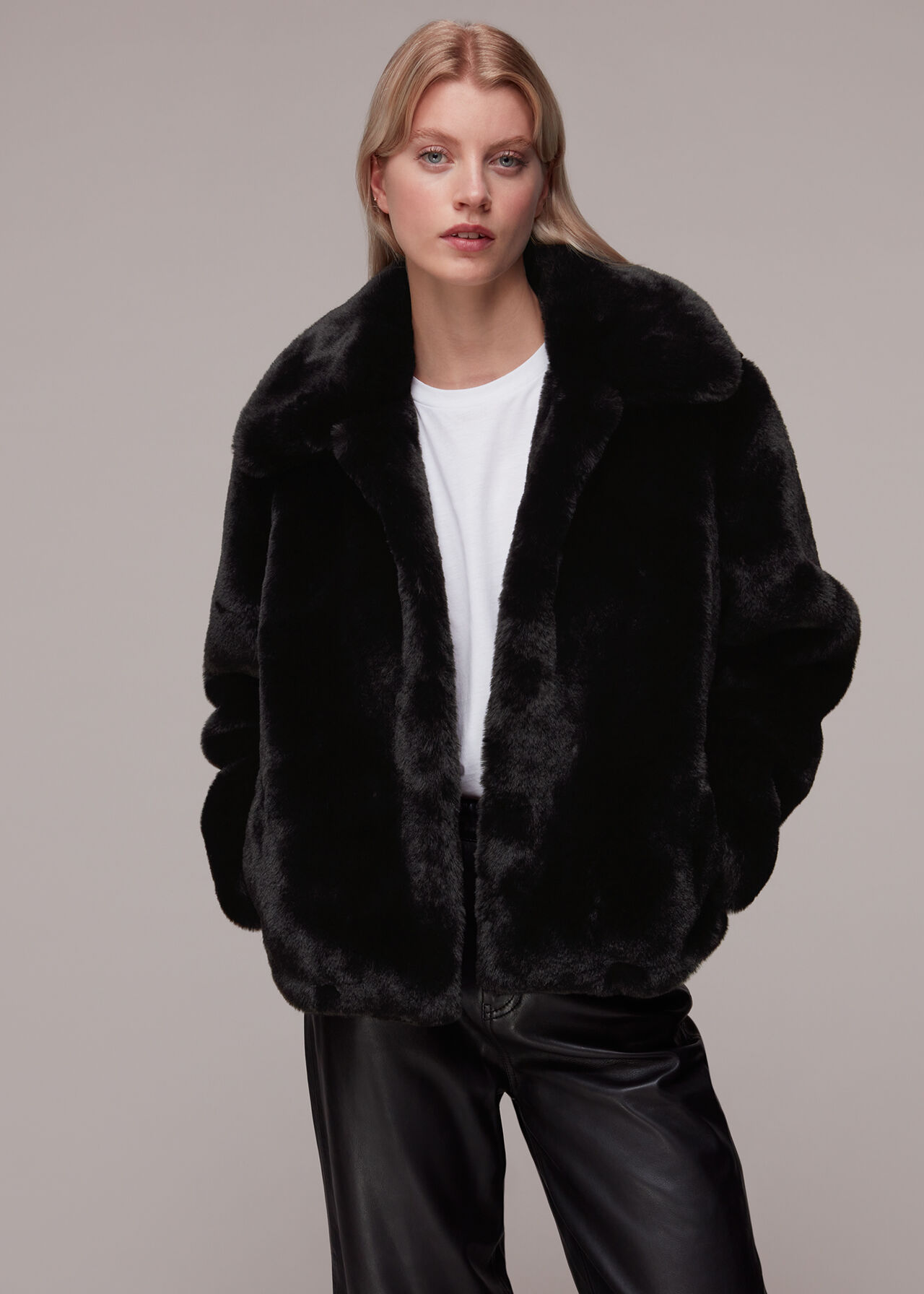 Black Drew Faux Fur Coat | WHISTLES | Whistles US