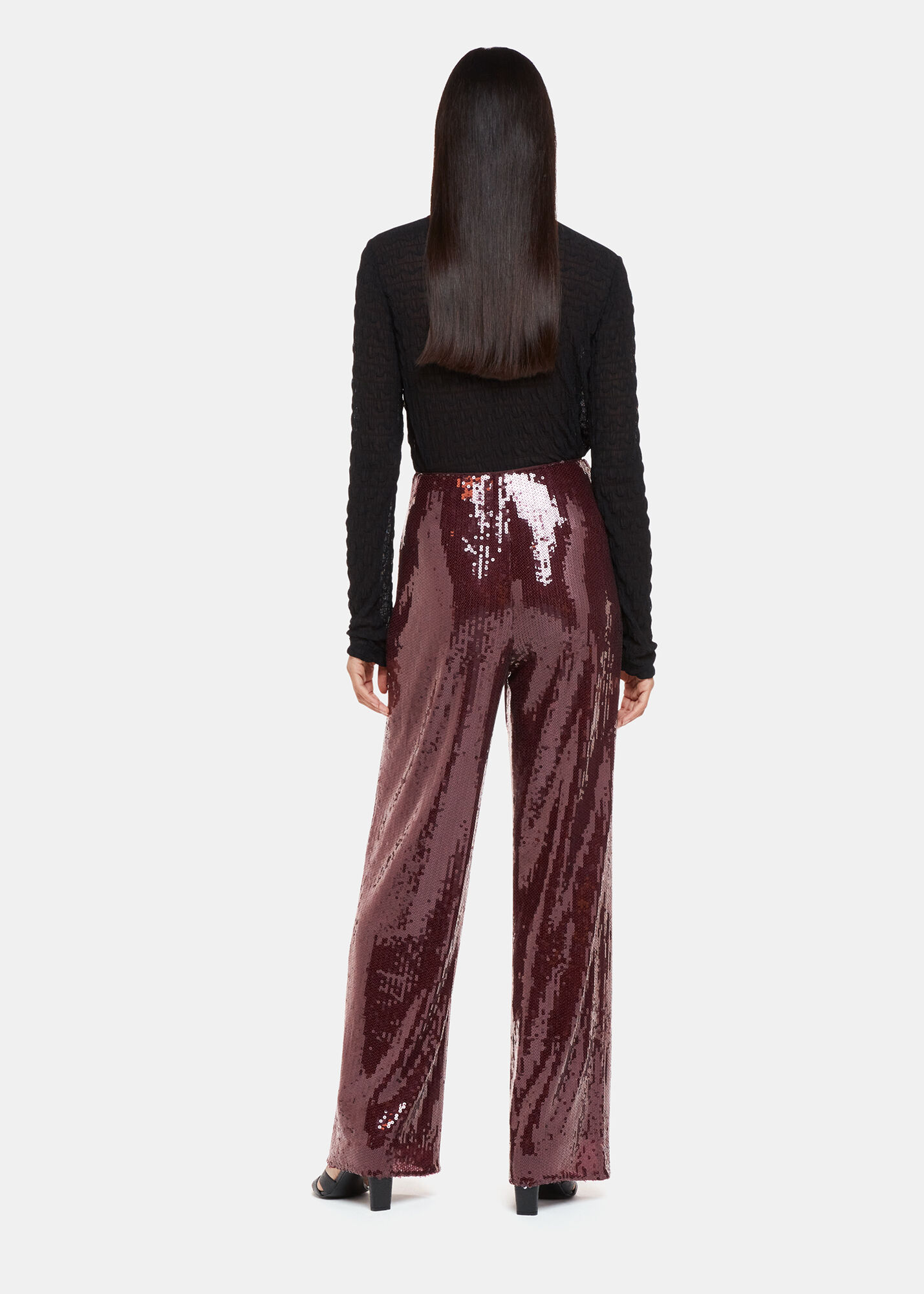 Red sequin trousers top