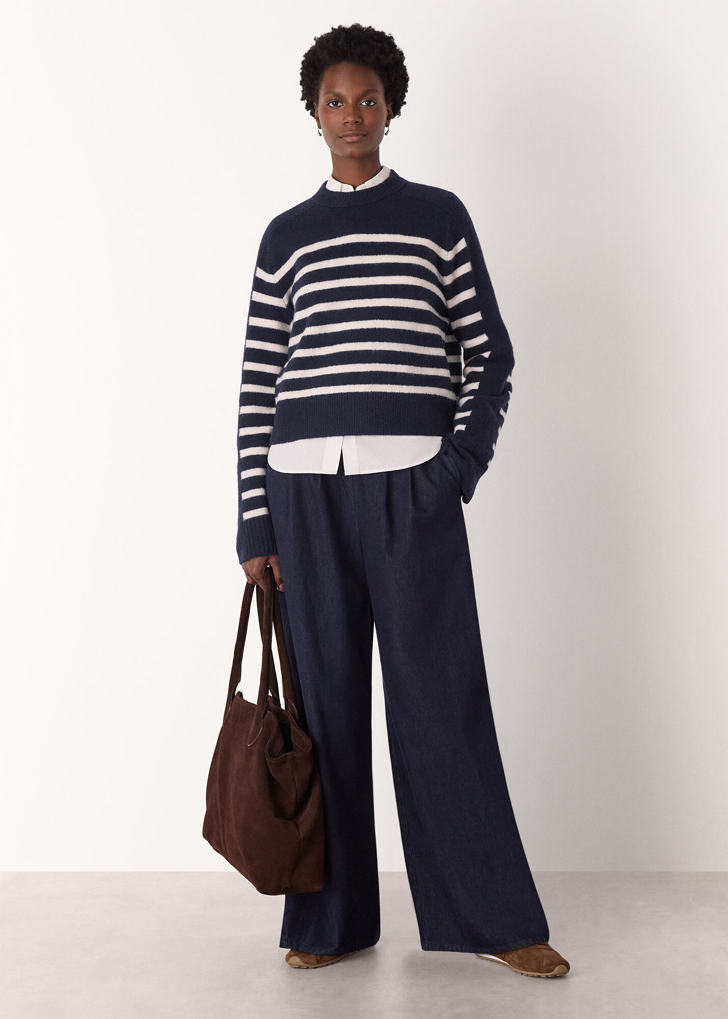 Navy/Multi Wool Mix Contrast Stripe Knit | WHISTLES | Whistles UK |