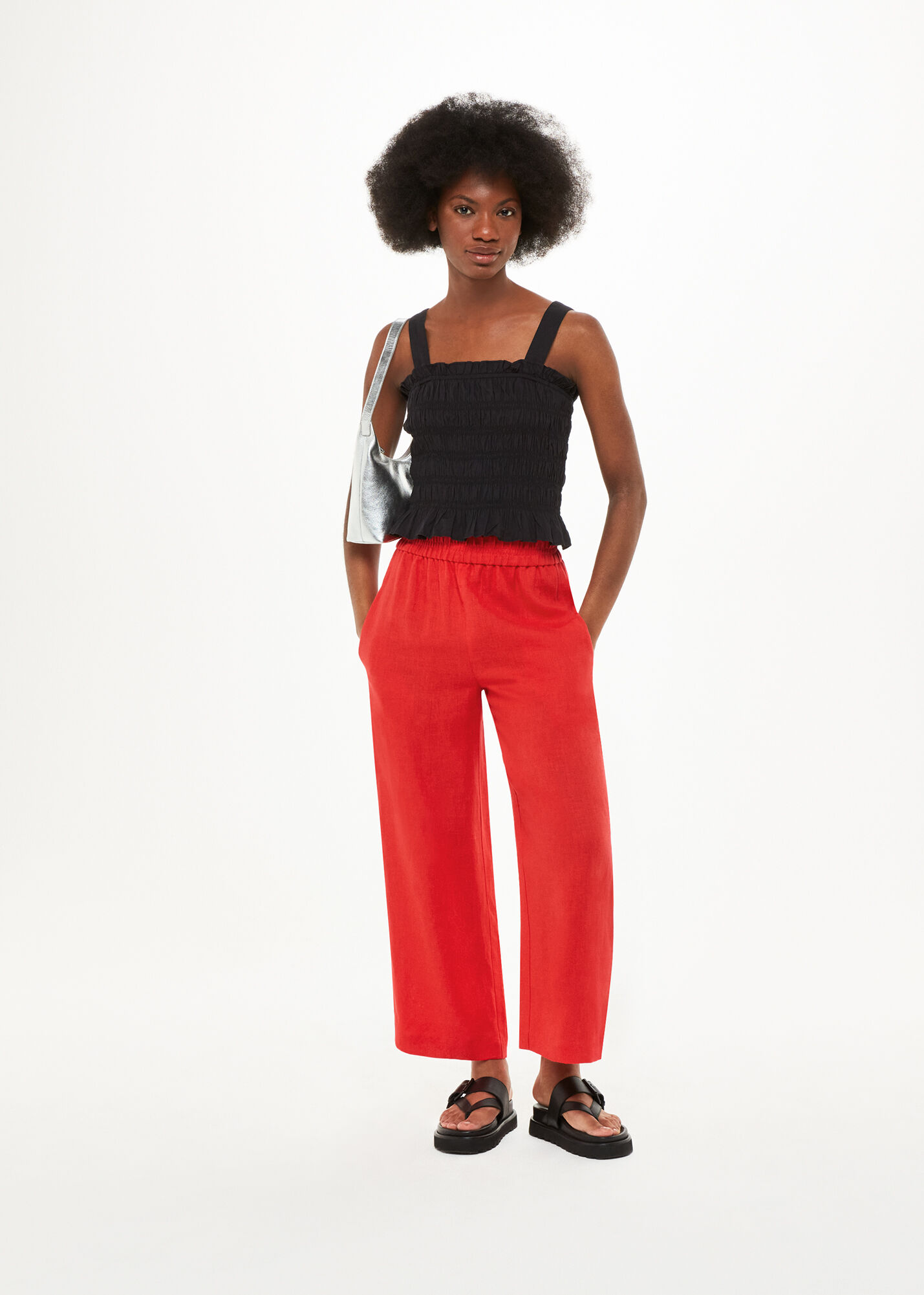 Red linen trousers womens hotsell