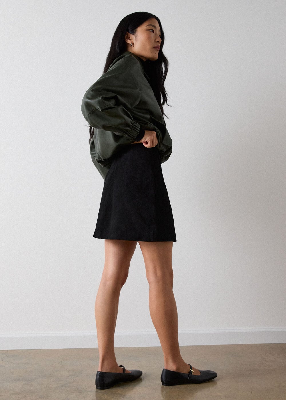 Black Suede A Line Mini Skirt
