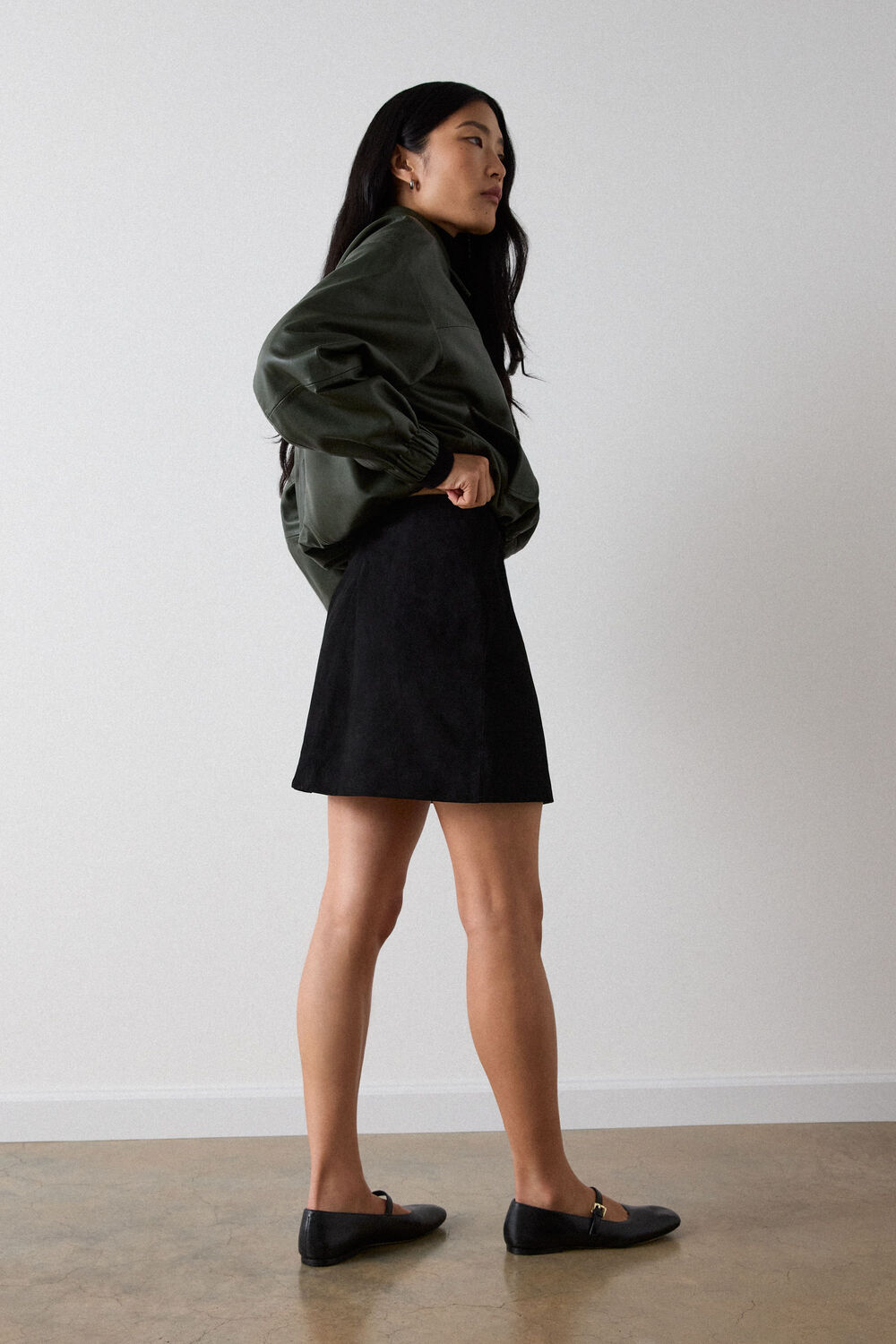 Black Suede A Line Mini Skirt