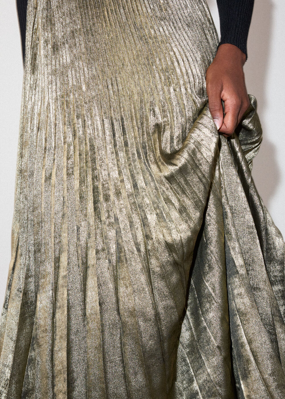 Gold Metallic Pleated Midi Skirt