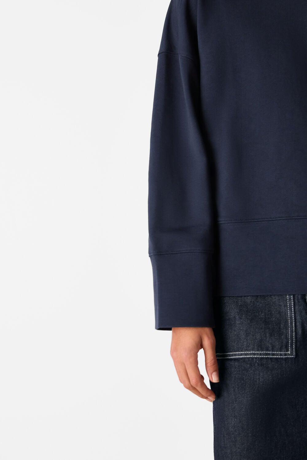 Navy Rib Cuff Detail Jersey Sweat