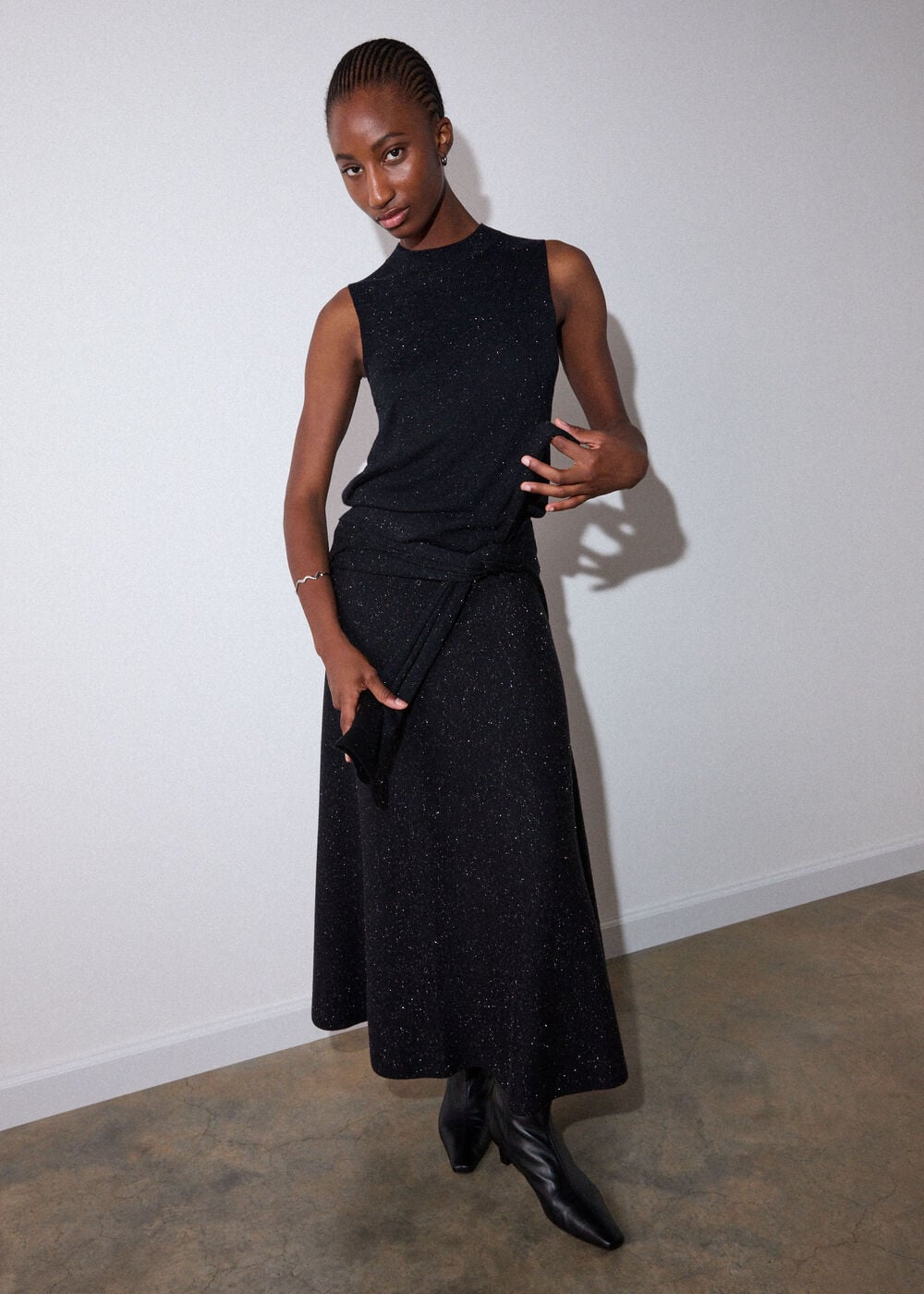 Black Annie Sparkle Knit Midi Skirt