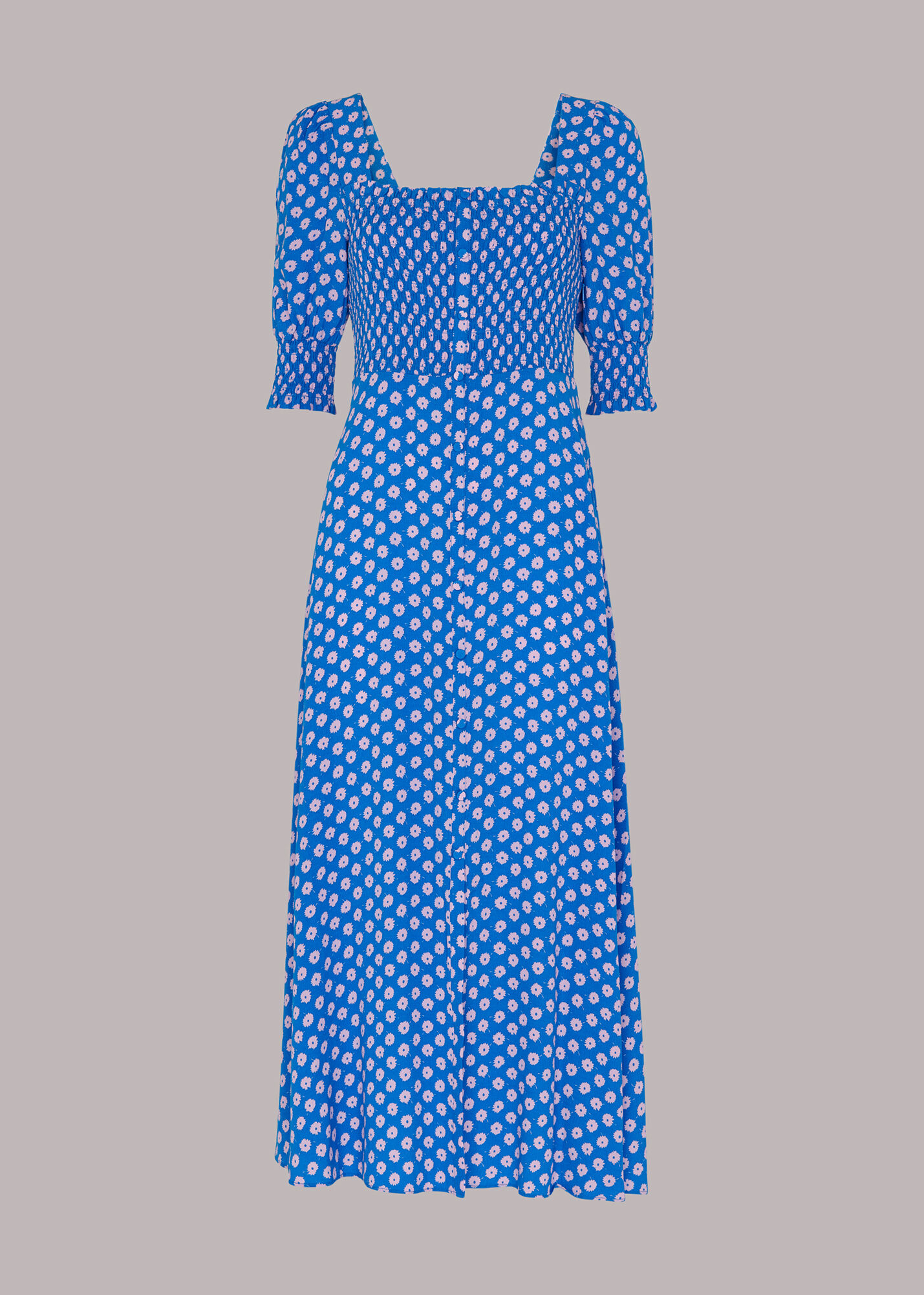 LUDICRUM ★Floral shirred dress★Blue Blue/Multi Floral Sunburst Shirred Dress | WHISTLES | Whistles US |