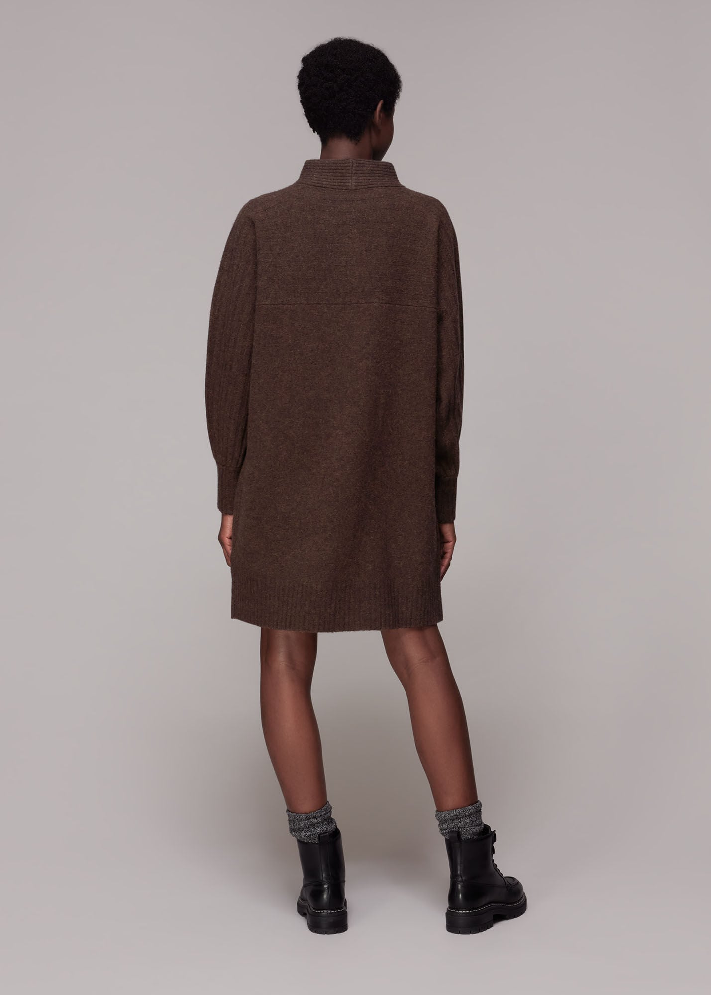 Ribbed Knit Button Detail Sweater Dress