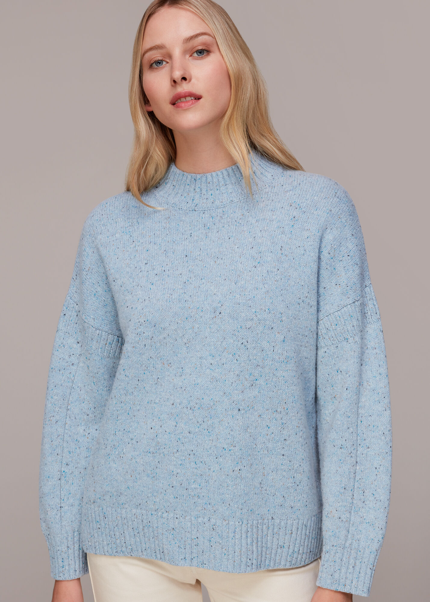 Pale Blue Flecked Funnel Neck Jumper WHISTLES