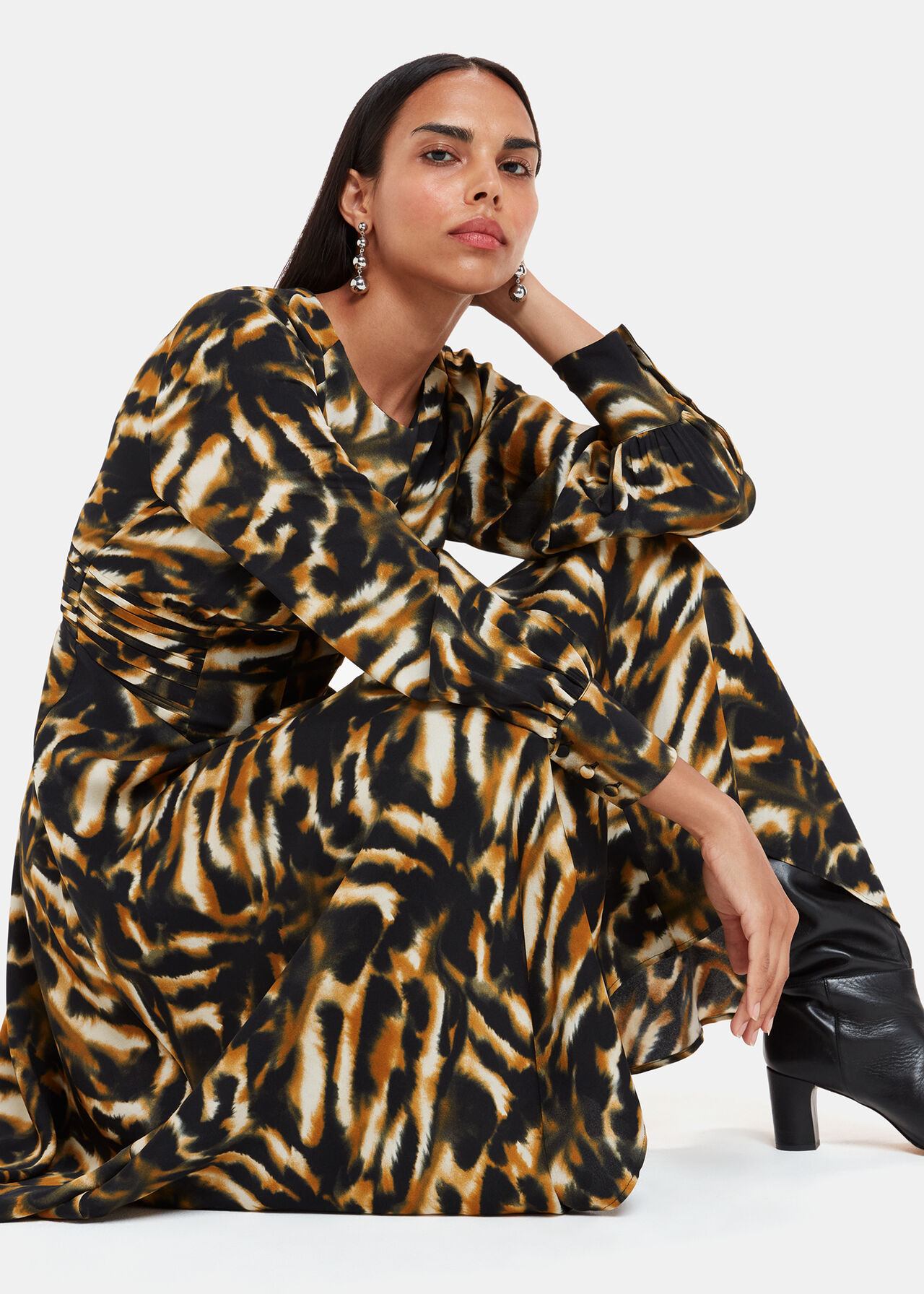 Smoke Print Gathered Dress