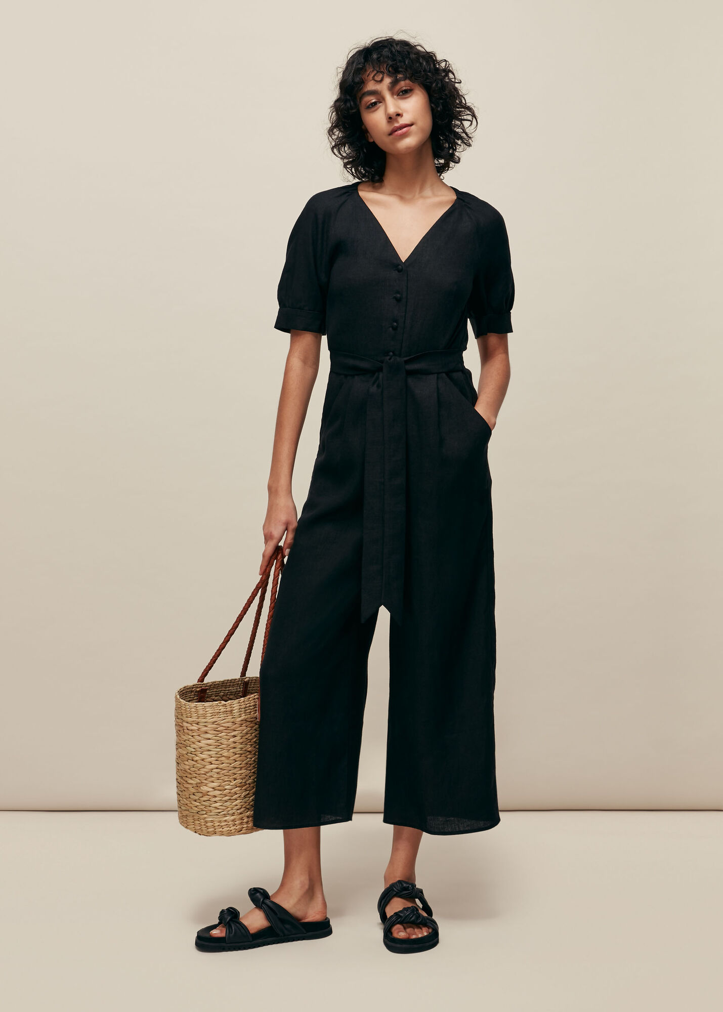Black Nora Linen Jumpsuit WHISTLES