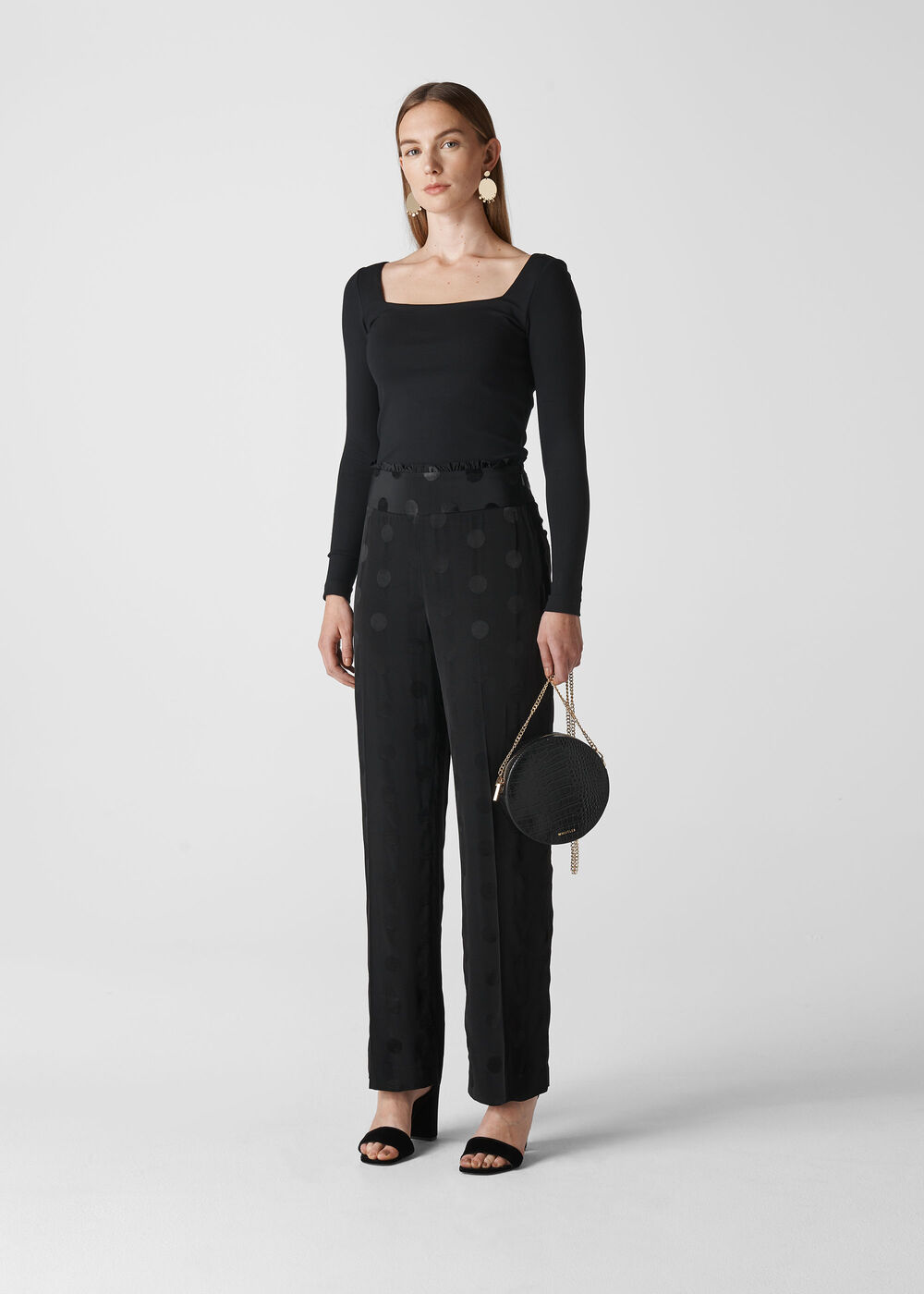 Spot Jacquard Straight Trouser Black