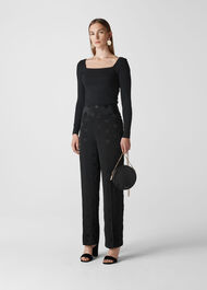 Spot Jacquard Straight Trouser Black