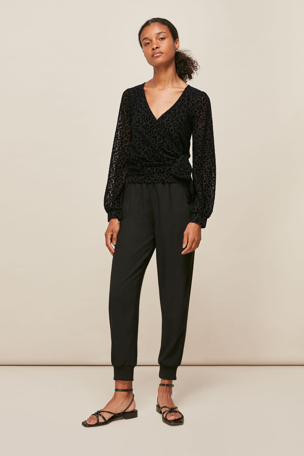 Flocked Animal Mesh Wrap Top