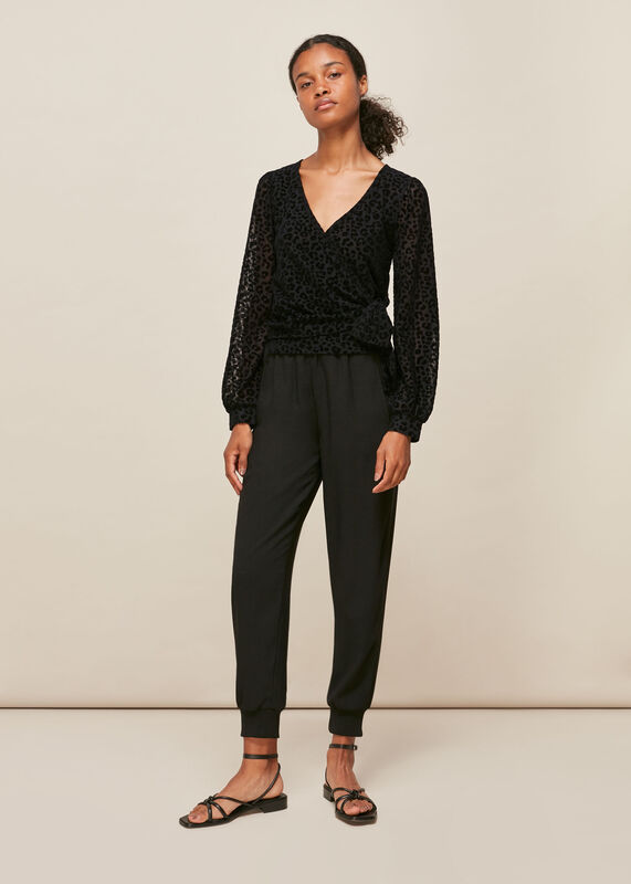 Flocked Animal Mesh Wrap Top