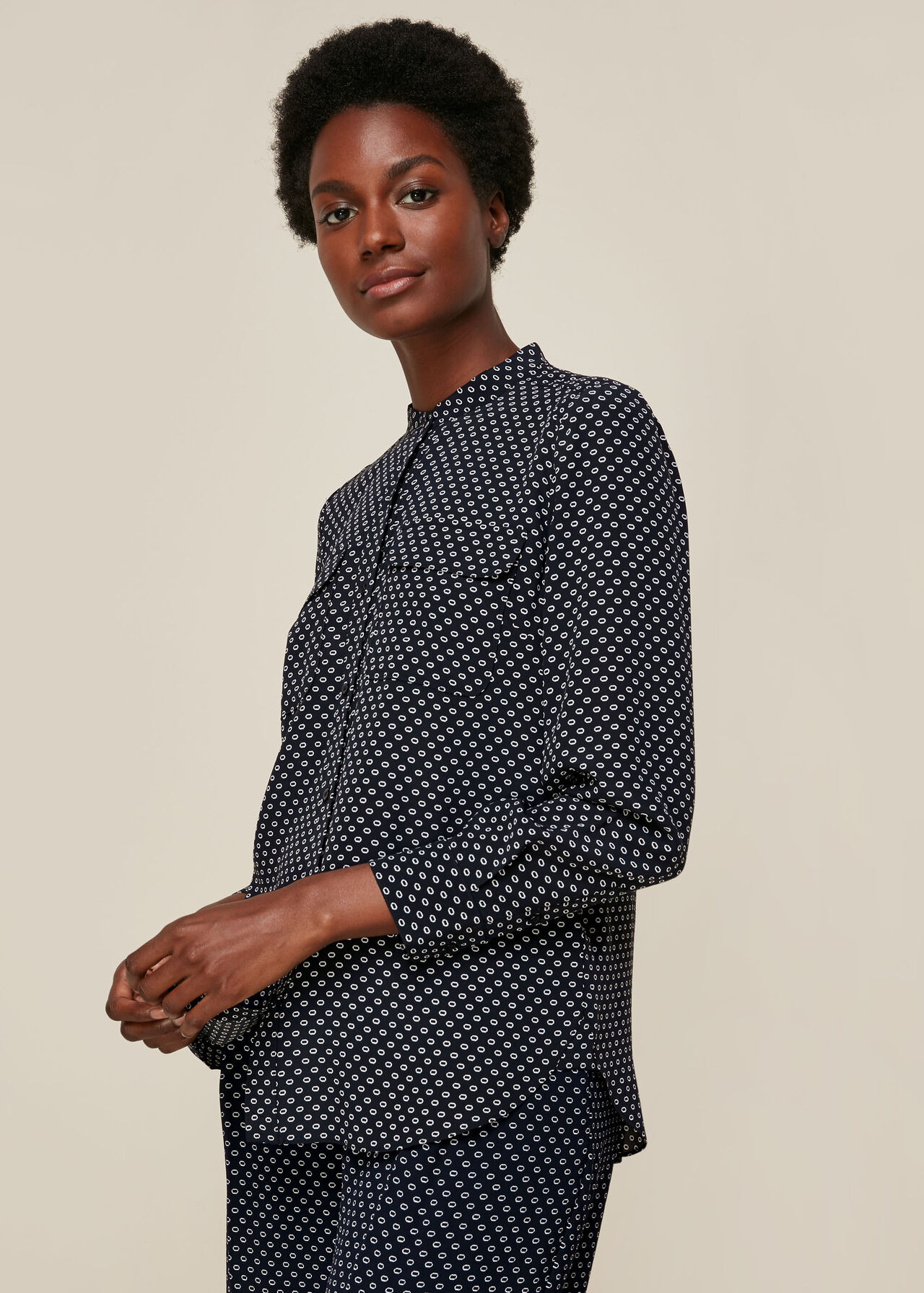 Circle Spot Print Silk Blouse