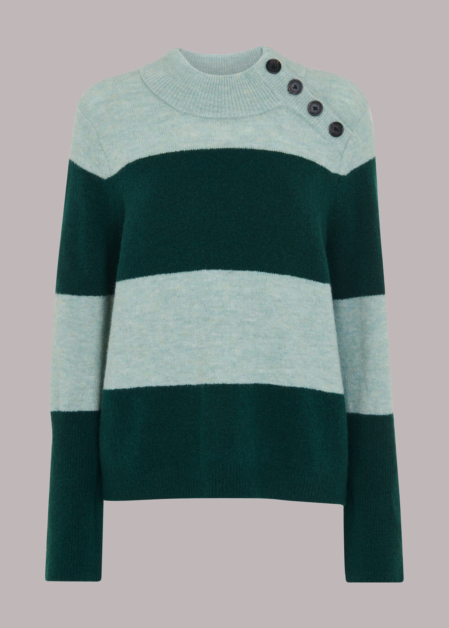 Green/Multi Stripe Button Neck Jumper WHISTLES