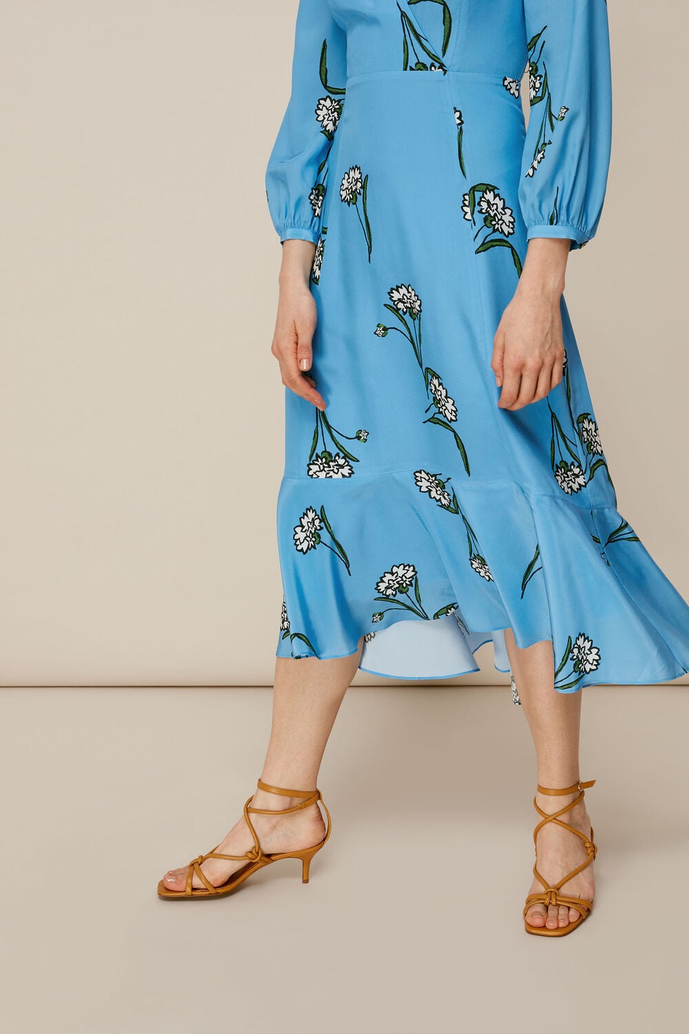 Sprig Flower Silk Dress Blue/Multi
