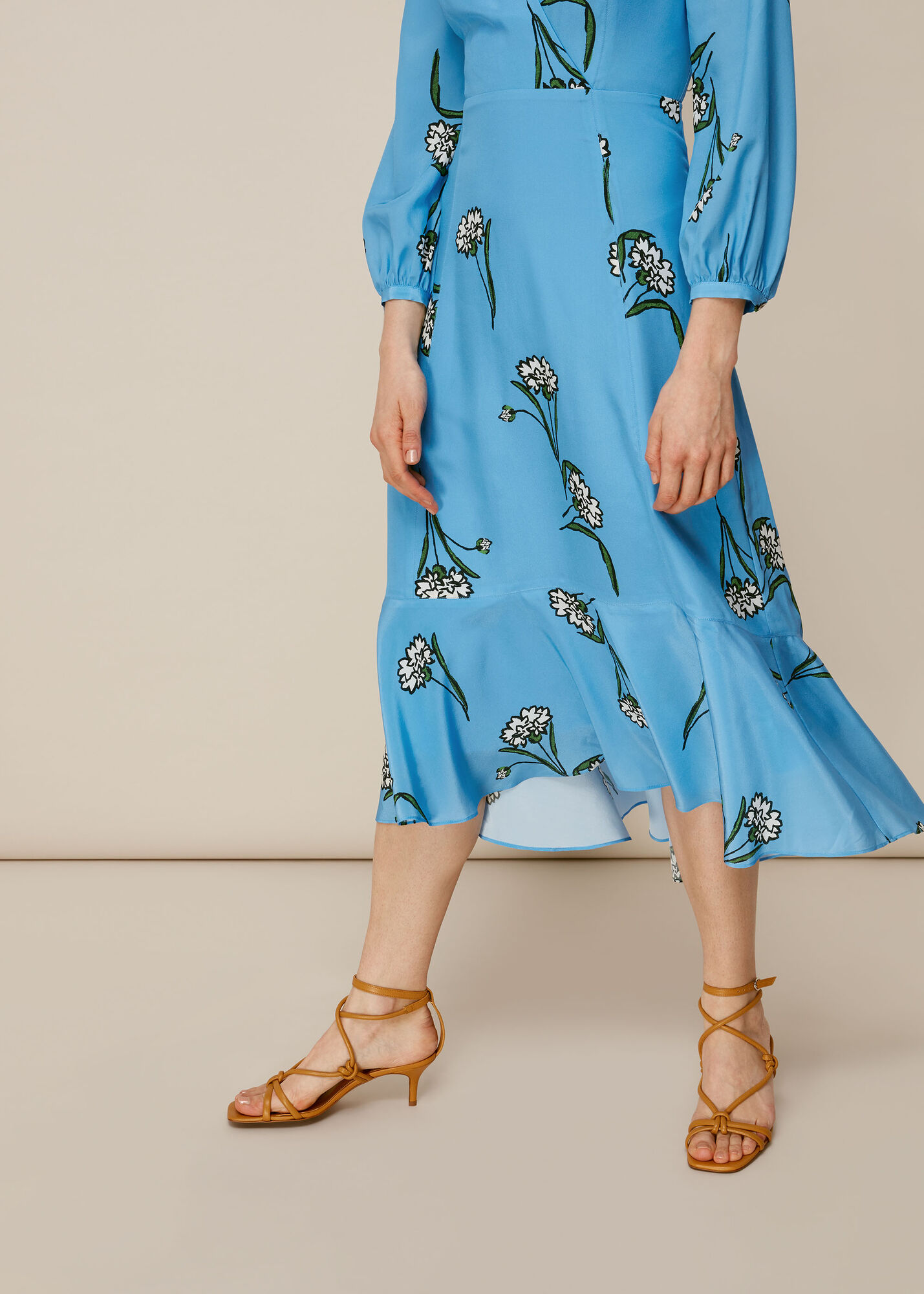 Blue/Multi Sprig Flower Silk Dress WHISTLES