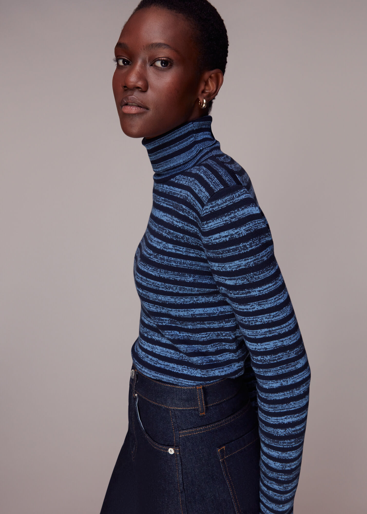Black and white outlet striped roll neck