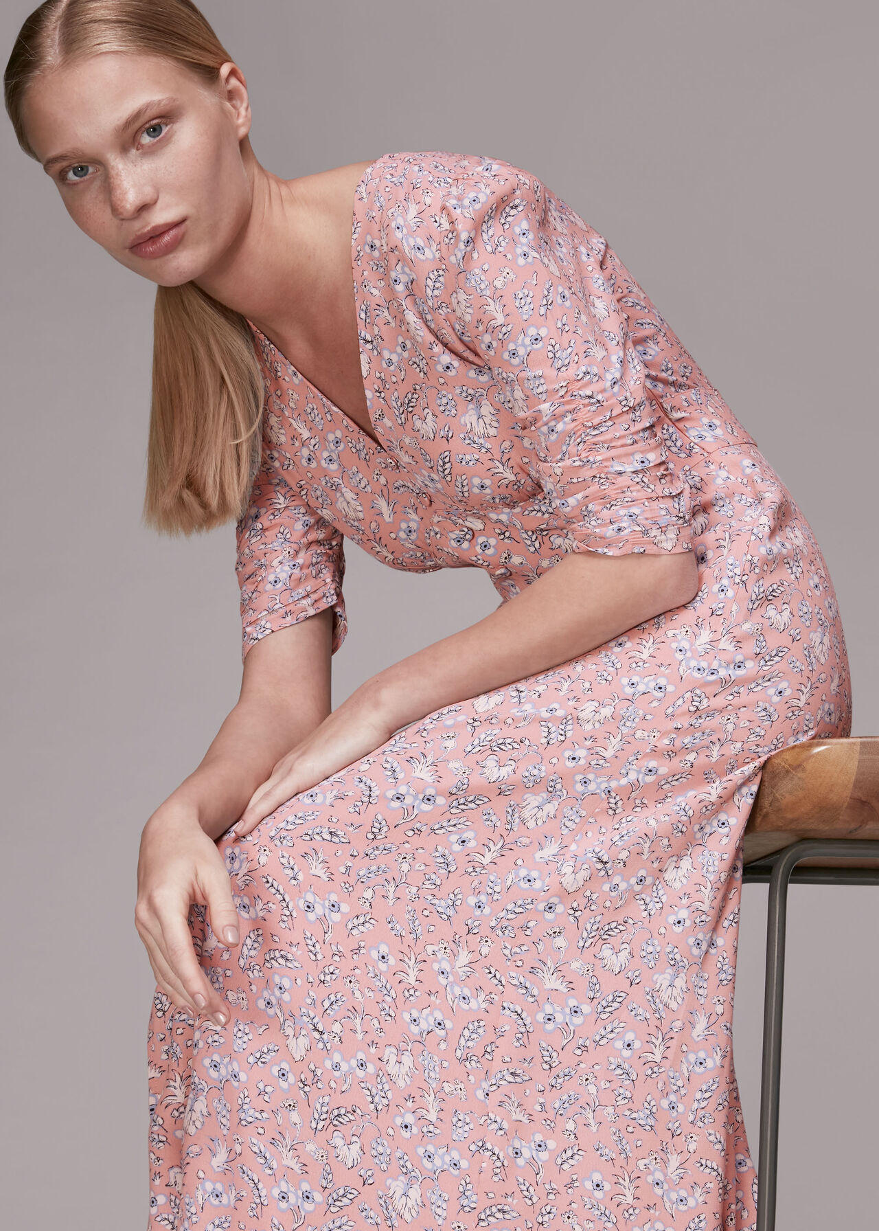 Wheat Floral Midi Dress