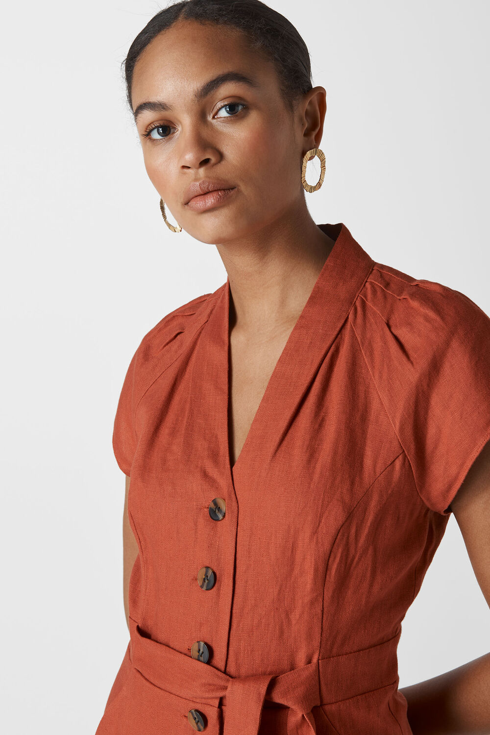 Sana Linen Button Jumpsuit Rust
